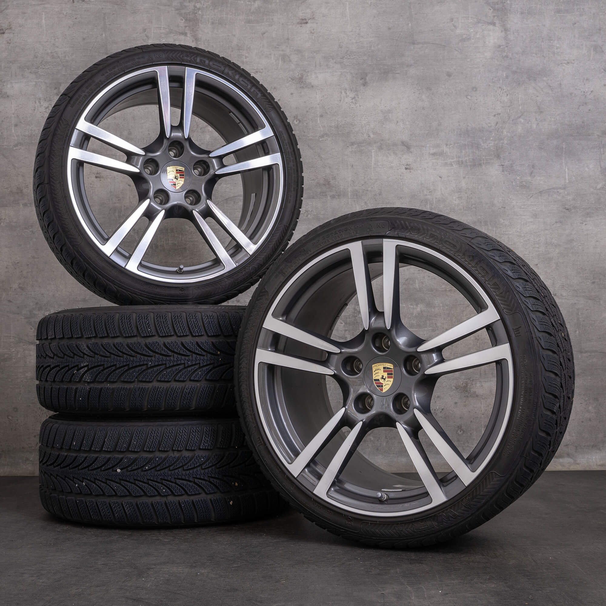 Original Porsche 911 Winterräder 19 Zoll 997 Turbo II Felgen 99736215705 99736216302 titan glanzgedreht