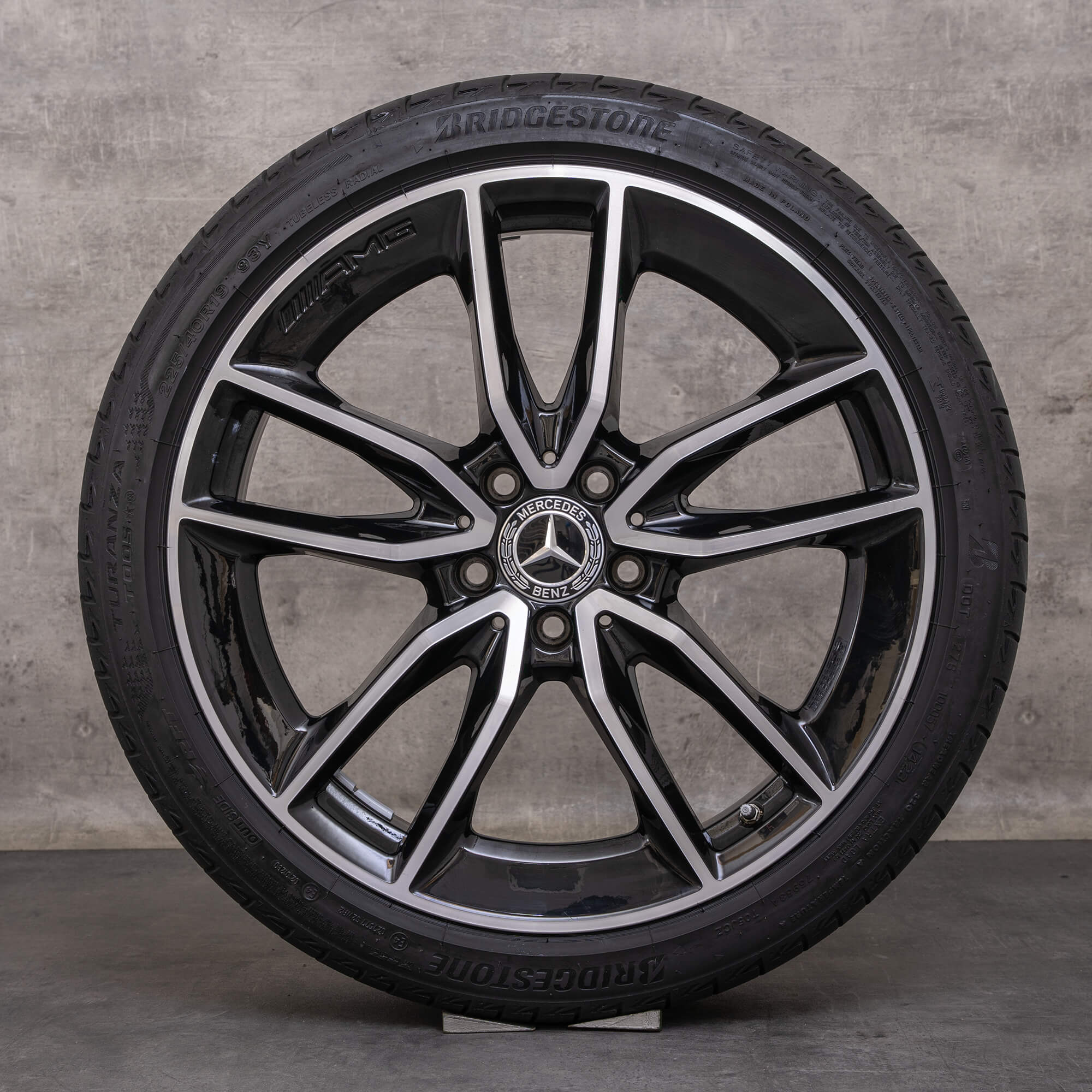 OEM Mercedes Benz C-Class C43 AMG rims 19 inch W205 S205 C205 A205 summer wheels A2054010701 A2054010801 black glossy turned