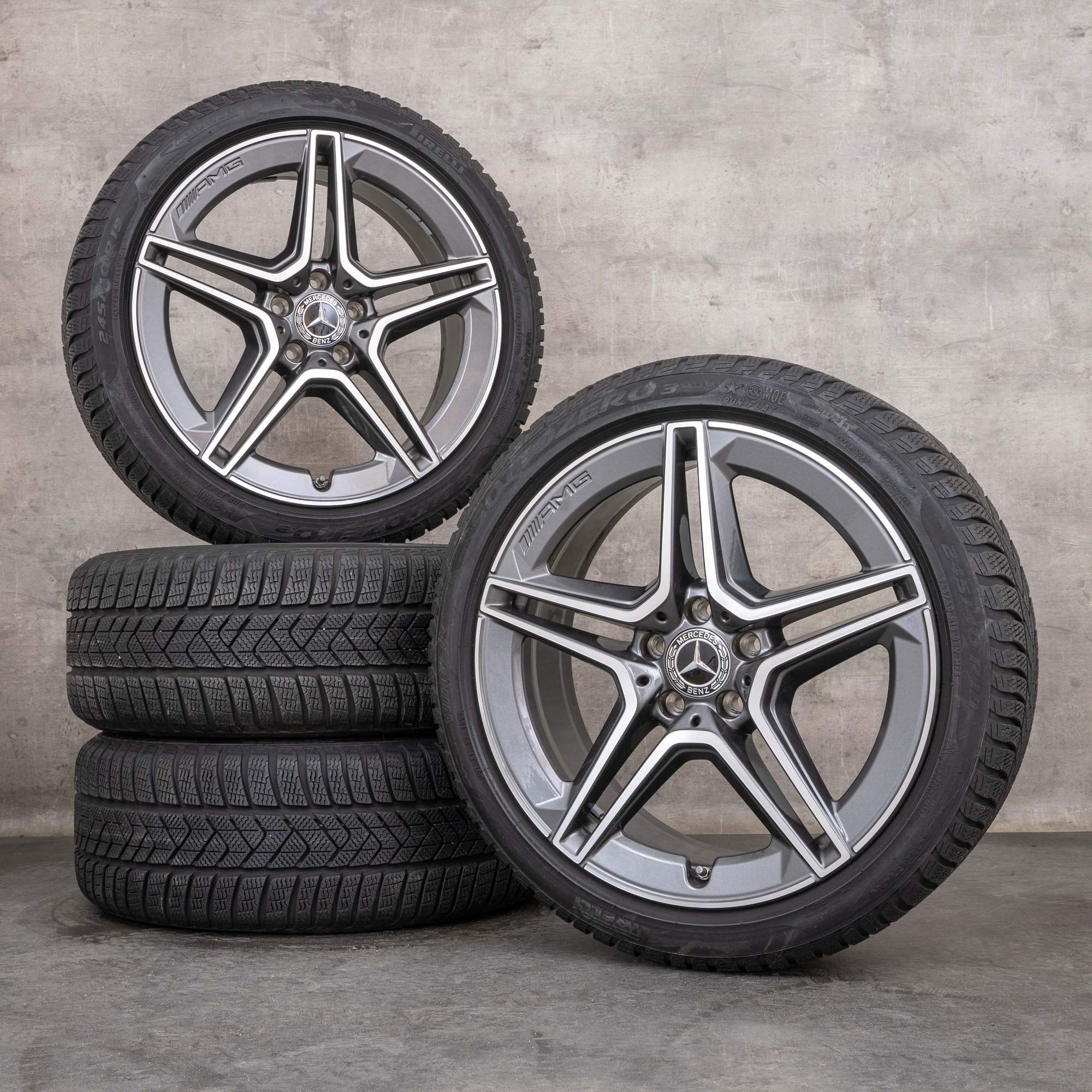 Originale Mercedes Benz CLS AMG vinterdæk med fælge 19 tommer C257 A2574011500 himalaya grey poleret