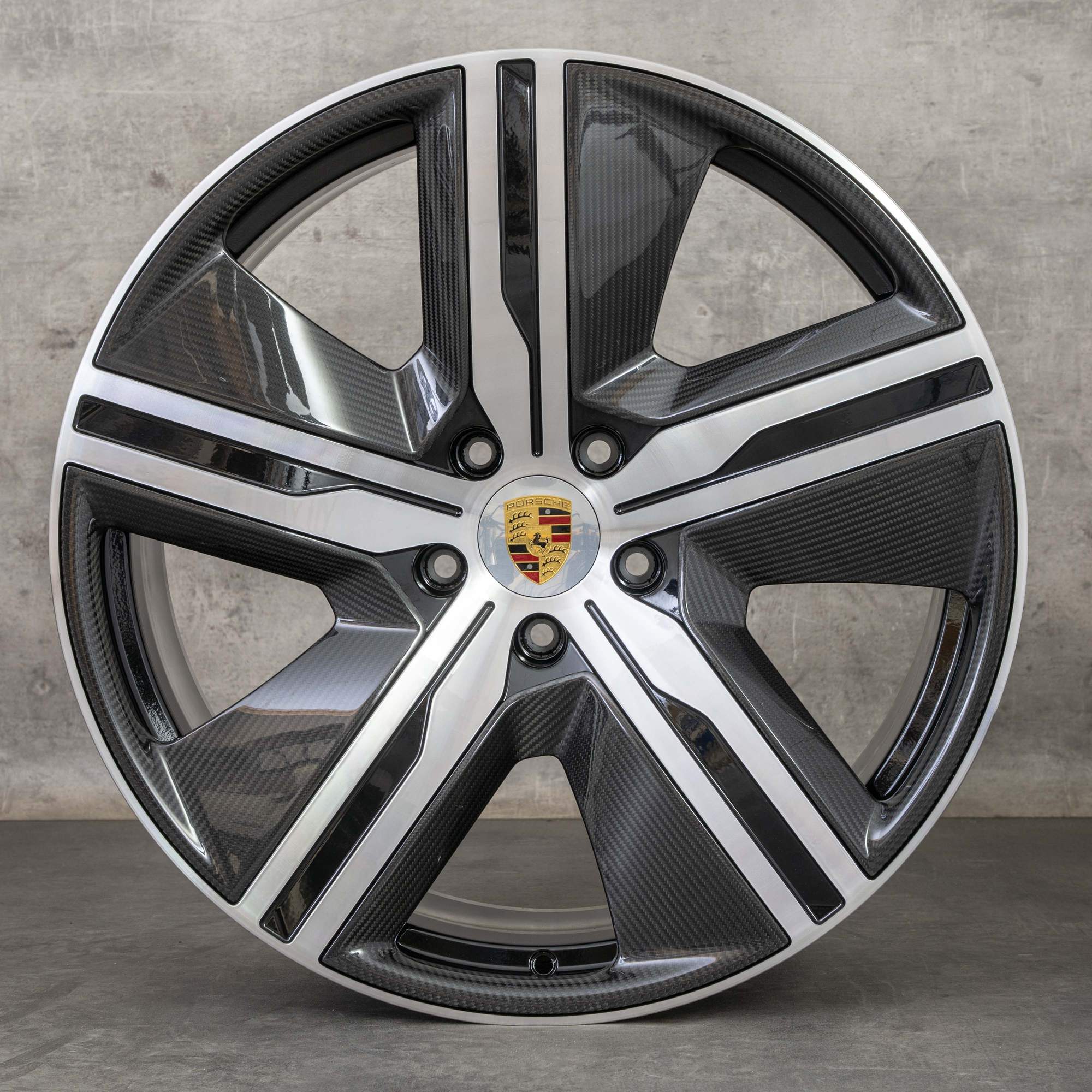 Original Porsche Macan Electric Felgen 22 Zoll Carbon 95C601025AH AJ 95C601025AK AL Exclusive Design schwarz glanzgedreht NEU