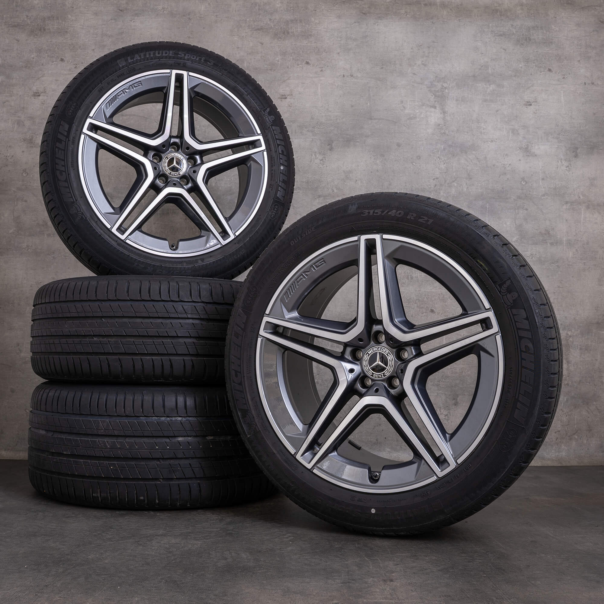 Orijinal Mercedes Benz GLS & 63 jantlar 21 inç X167 yaz jant lastik A1674017300 A1674017400 himalaya gri parlak tornalanmış