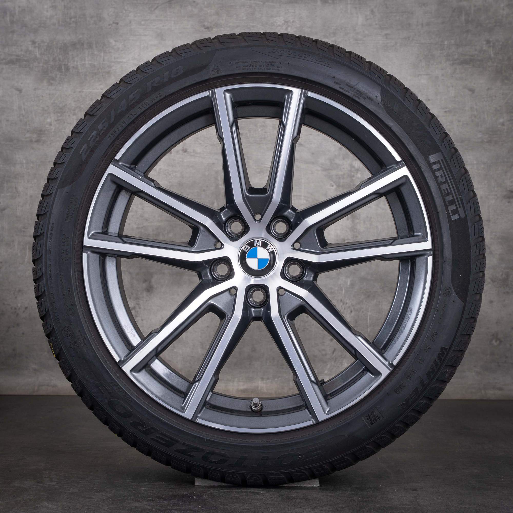 Original BMW 2er 3er 4er Winterräder 18 Zoll G42 Coupe G20 G21 G22 G23 Felgen Styling 780 6883522 midnight grey Front glanzgedreht