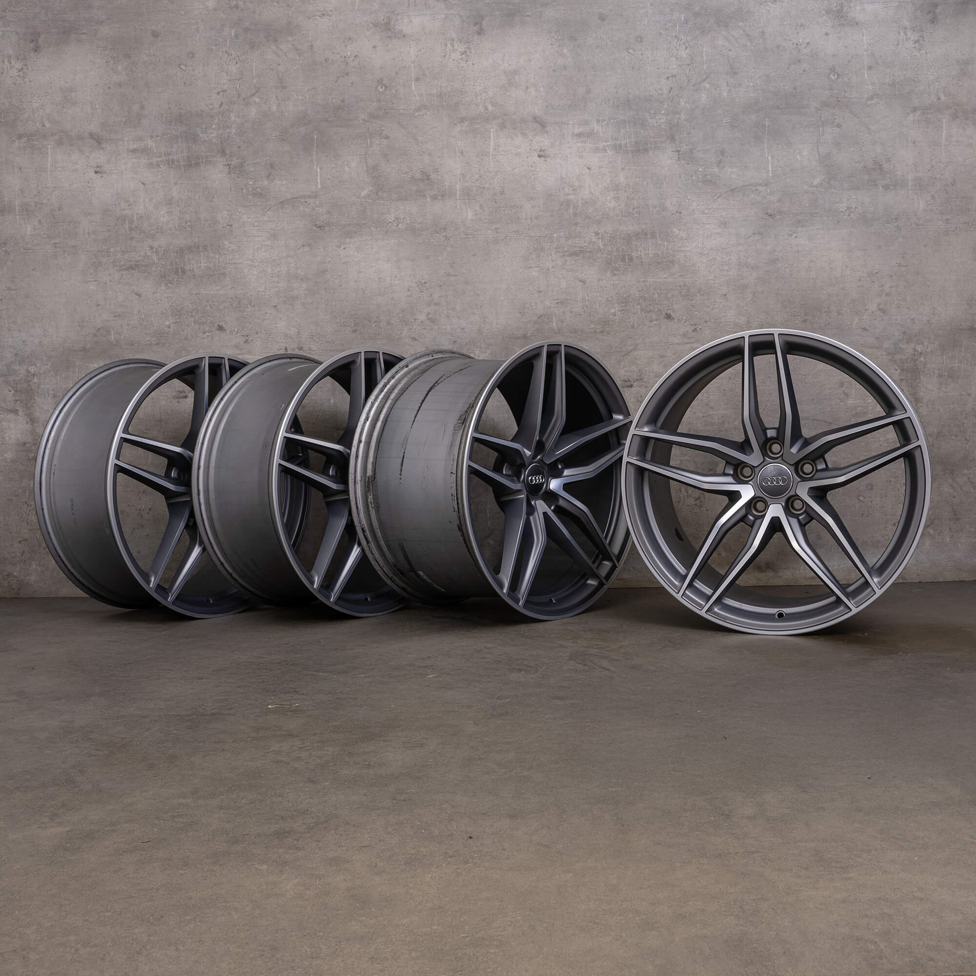 OEM Audi R8 rims 19 inch 4S V10 alloy 4S0601025D 4S0601025E anthracite polished