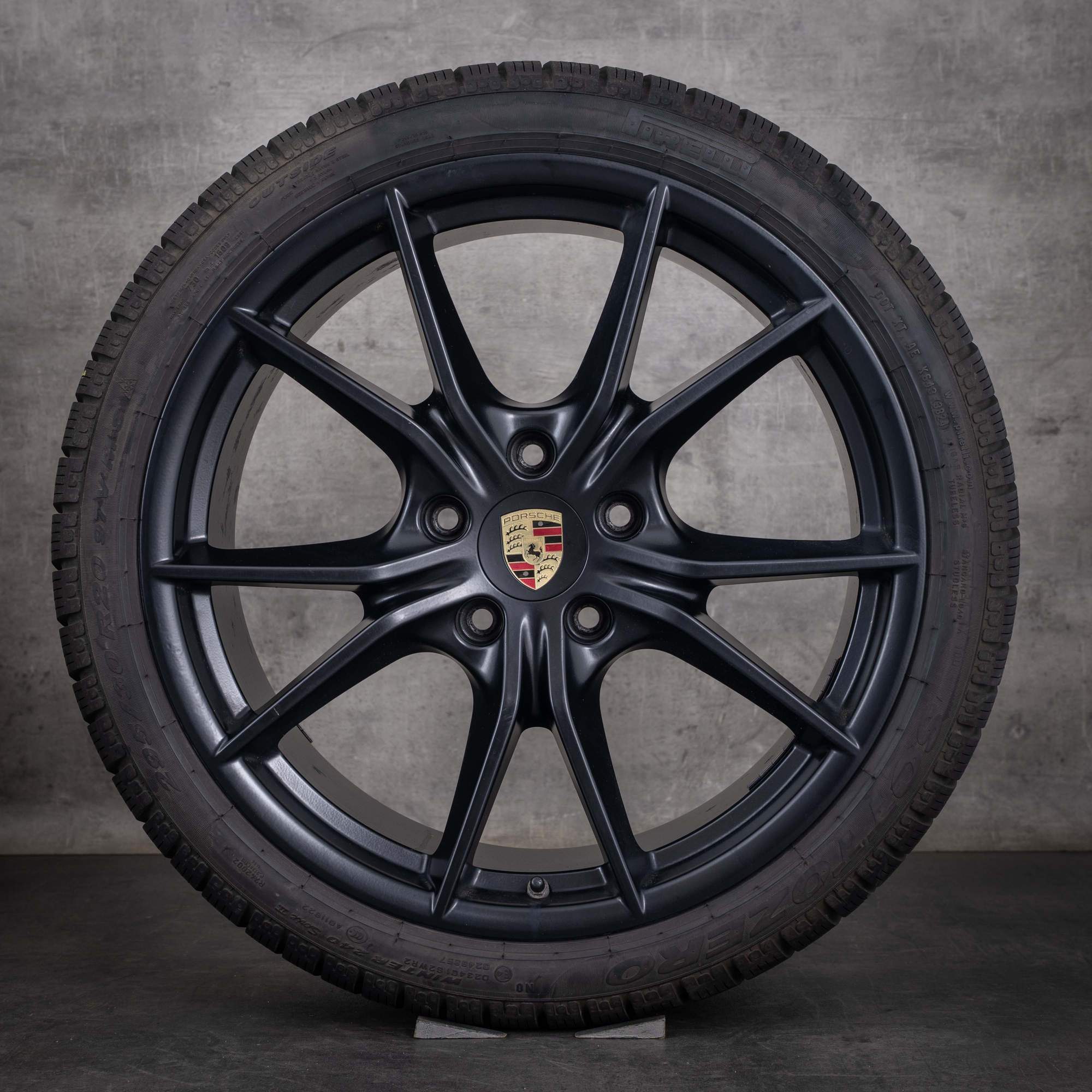 Oryginalne koła zimowe Porsche 991 II, felgi 20 cali 99136271000 99136276002, matowa czerń