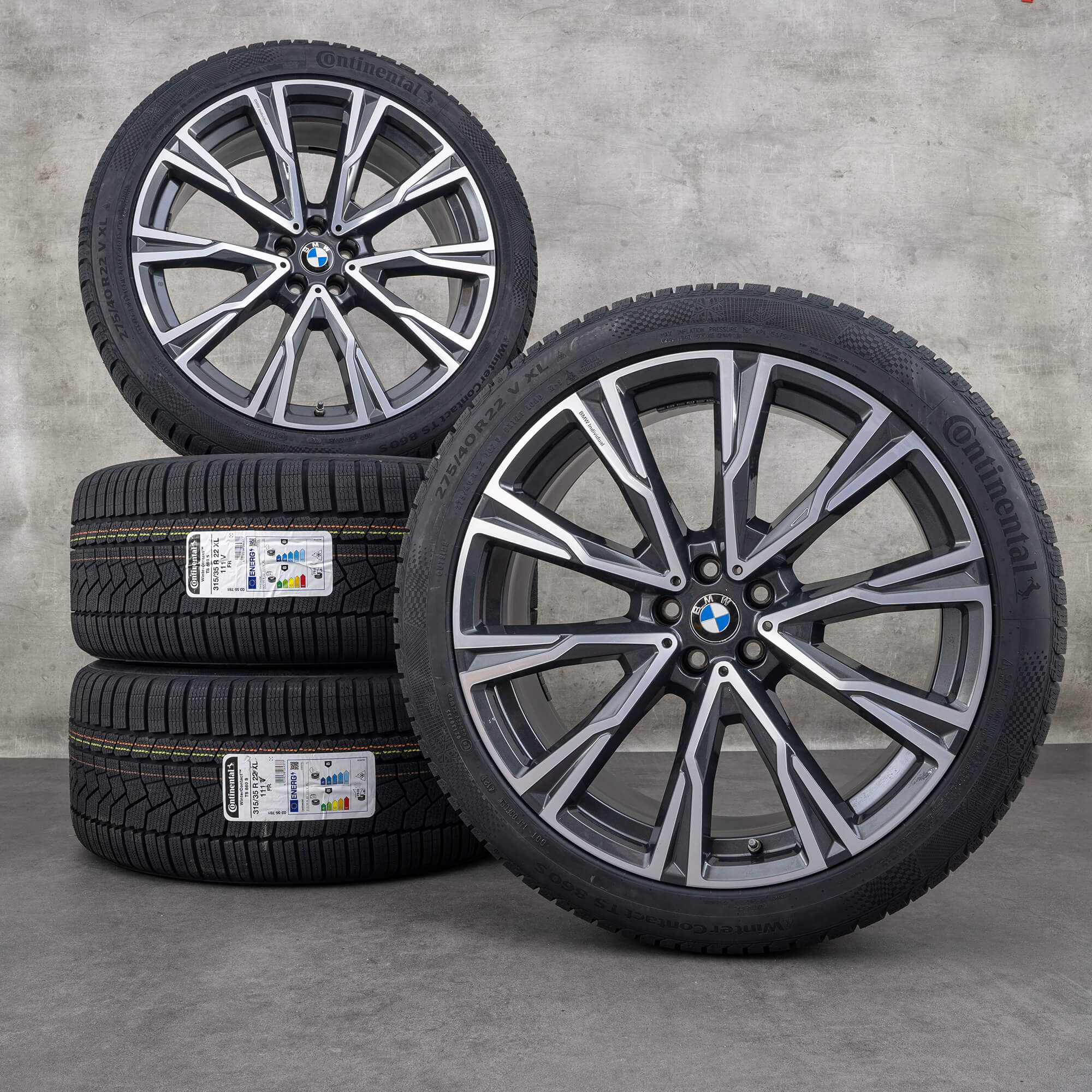 Originale BMW X7 fælge 22 tommer G07 med sommerdæk styling 758 8074222 8090109 orbit grey poleret
