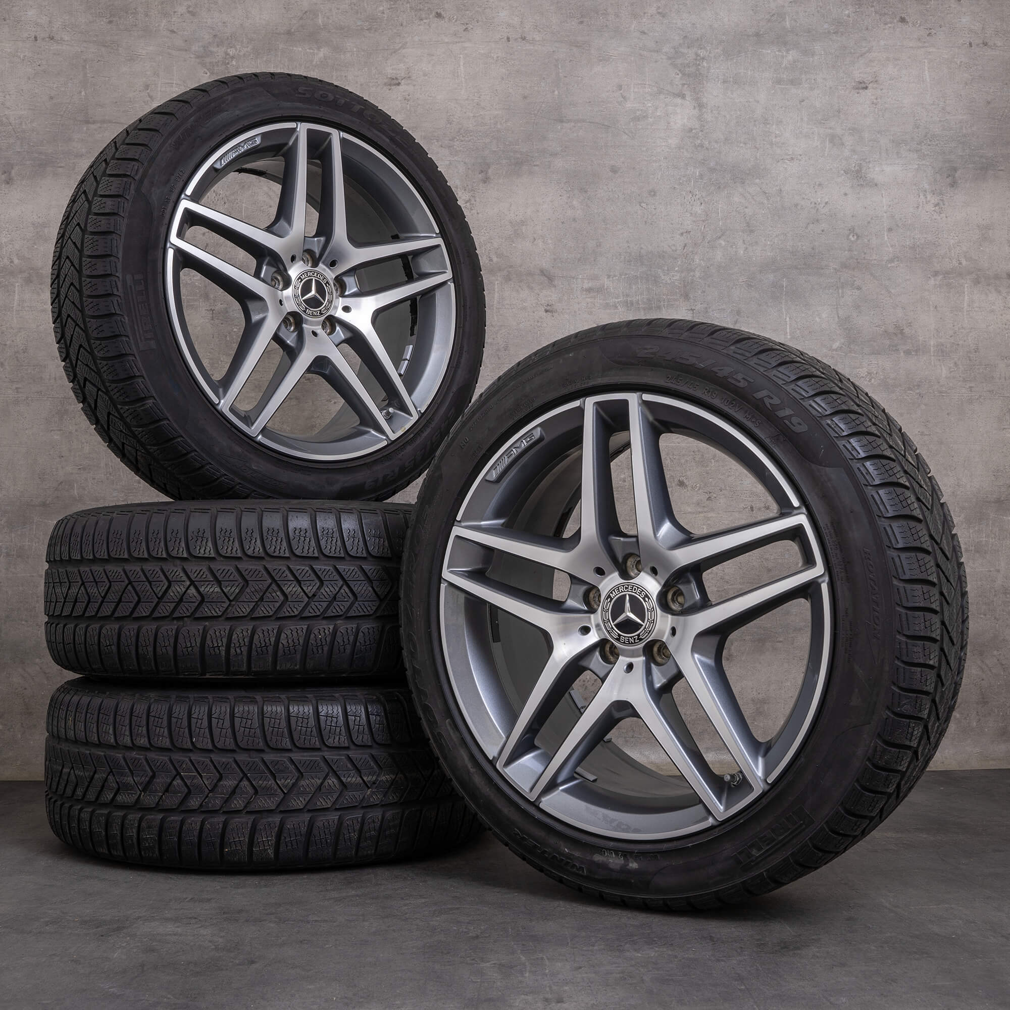 Pneus de inverno genuínos Mercedes Benz Classe S AMG 19 polegadas W222 A217 C217 jantes A2224010000 himalaia cinzento brilhante torneado