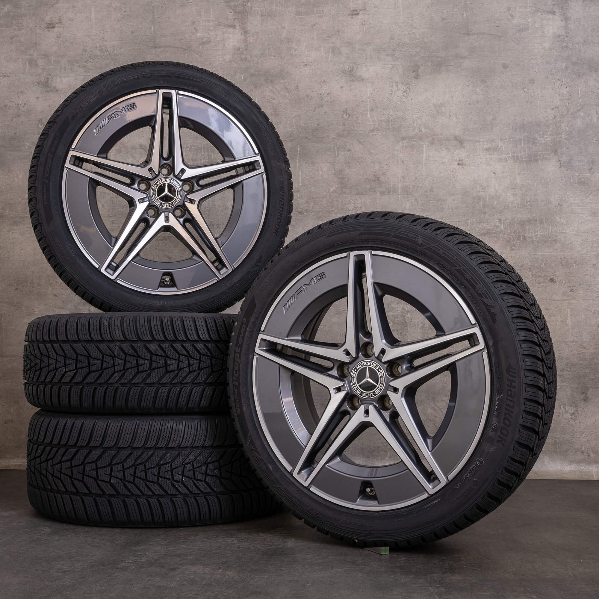 Original Mercedes Benz C-Klasse AMG Winterräder 18 Zoll W206 S206 Felgen A2064011700 A2064011800 himalaya grey glanzgedreht