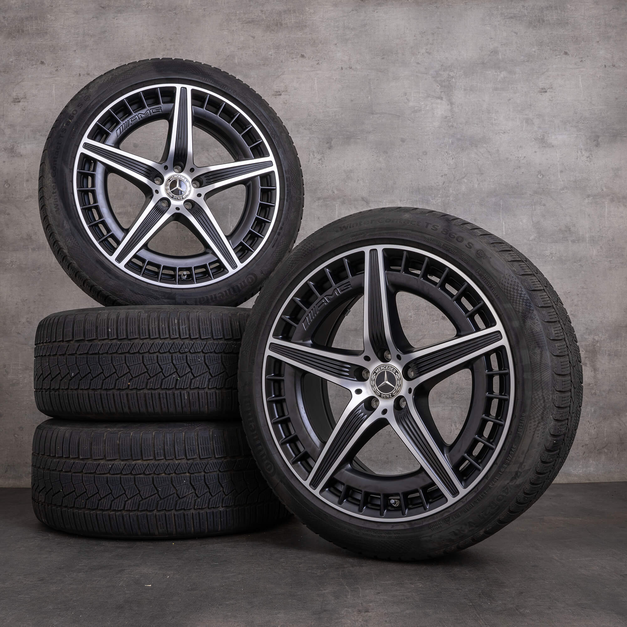 Original Mercedes Benz EQE 43 53 AMG Winterräder 21 Zoll X294 Felgen A2944011400 schwarz matt glanzgedreht