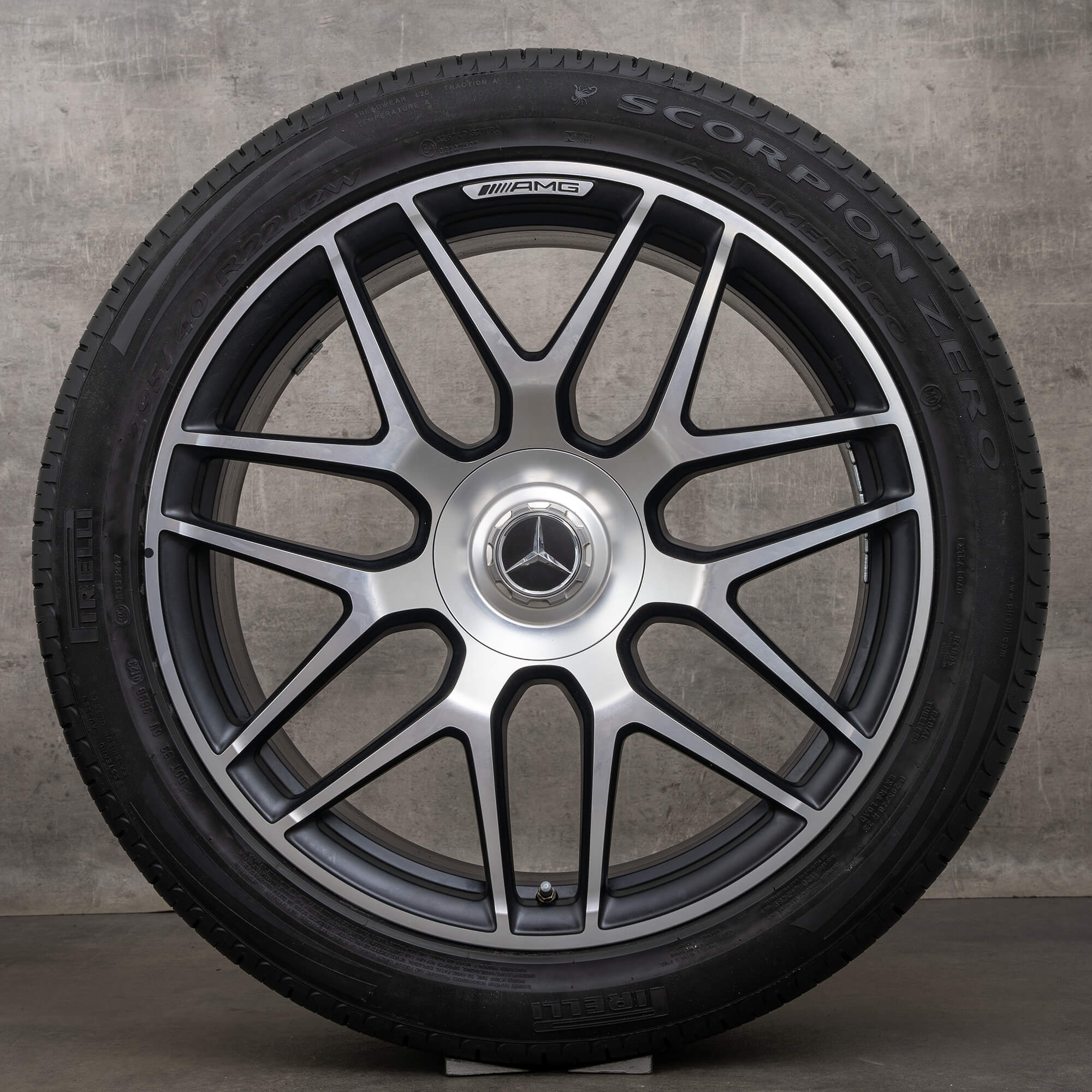 Originale Mercedes Benz G-Klasse G 63 AMG fælge 22 tommer W465 W463A sommerhjul A4634012000 sort mat blank drejet