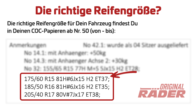 COC Papiere und die richtige Reifengröße COC Papiere als Anleitung zur Auswahl der richtigen Reifengröße