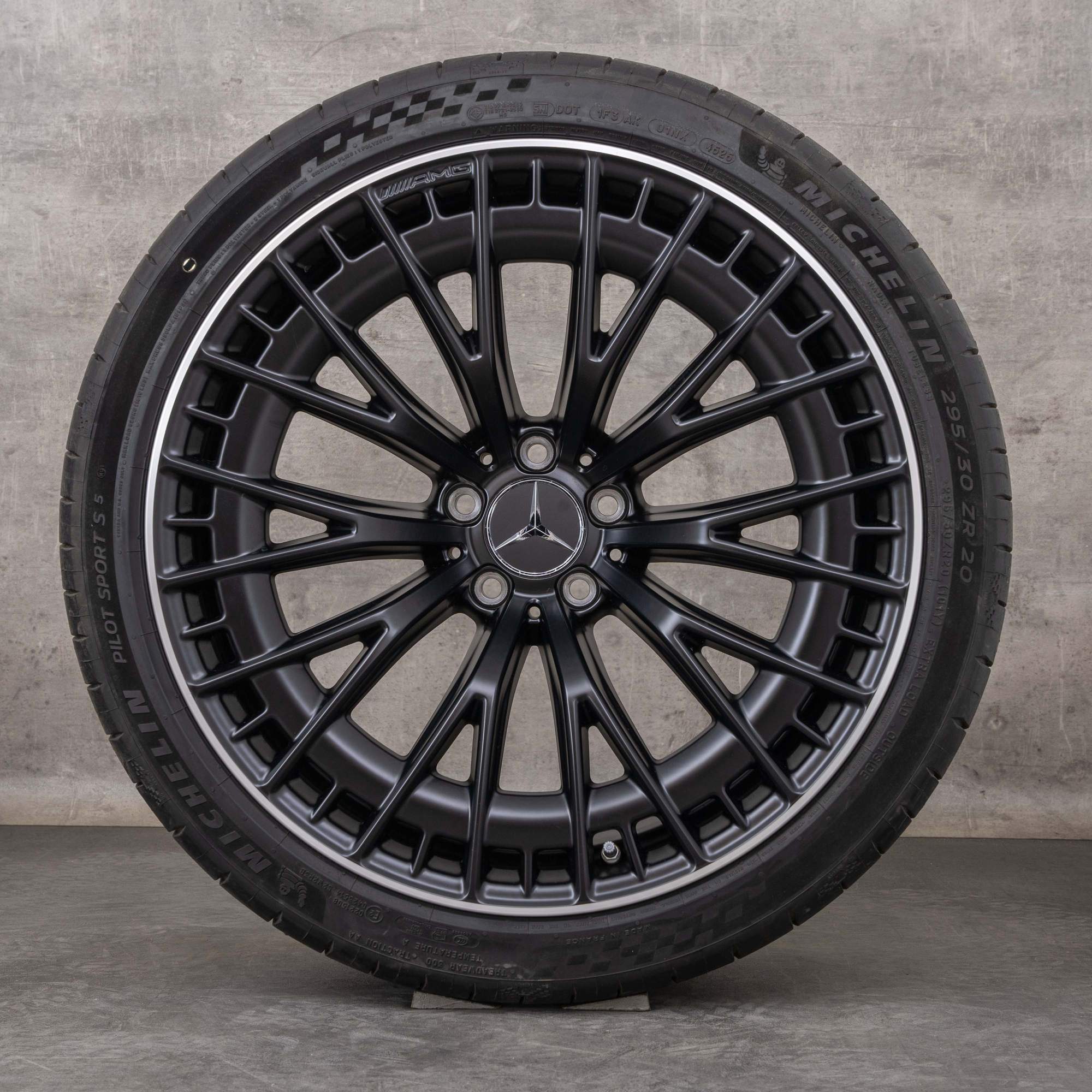 OEM Mercedes Benz CLE 53 AMG Rims 20 inch C236 A236 4Matic summer wheels A2364012900 A2364013000 black matt polisched