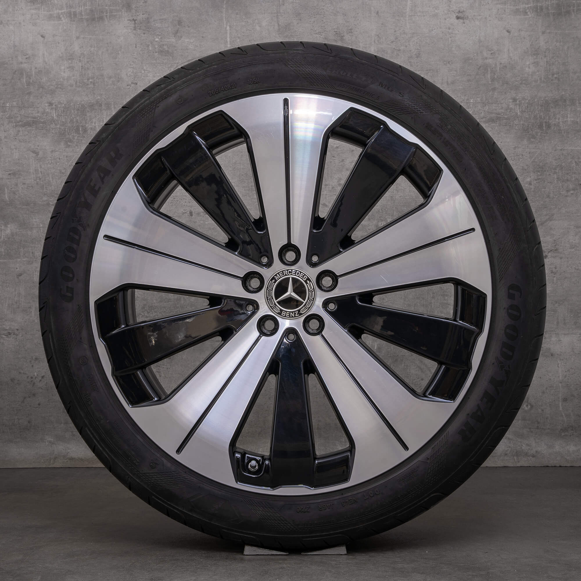 Alkuperäiset Mercedes Benz EQE vanteet 21 tuuman X294 kesäpyörät A2974011000 musta kiillotettu sorvattu