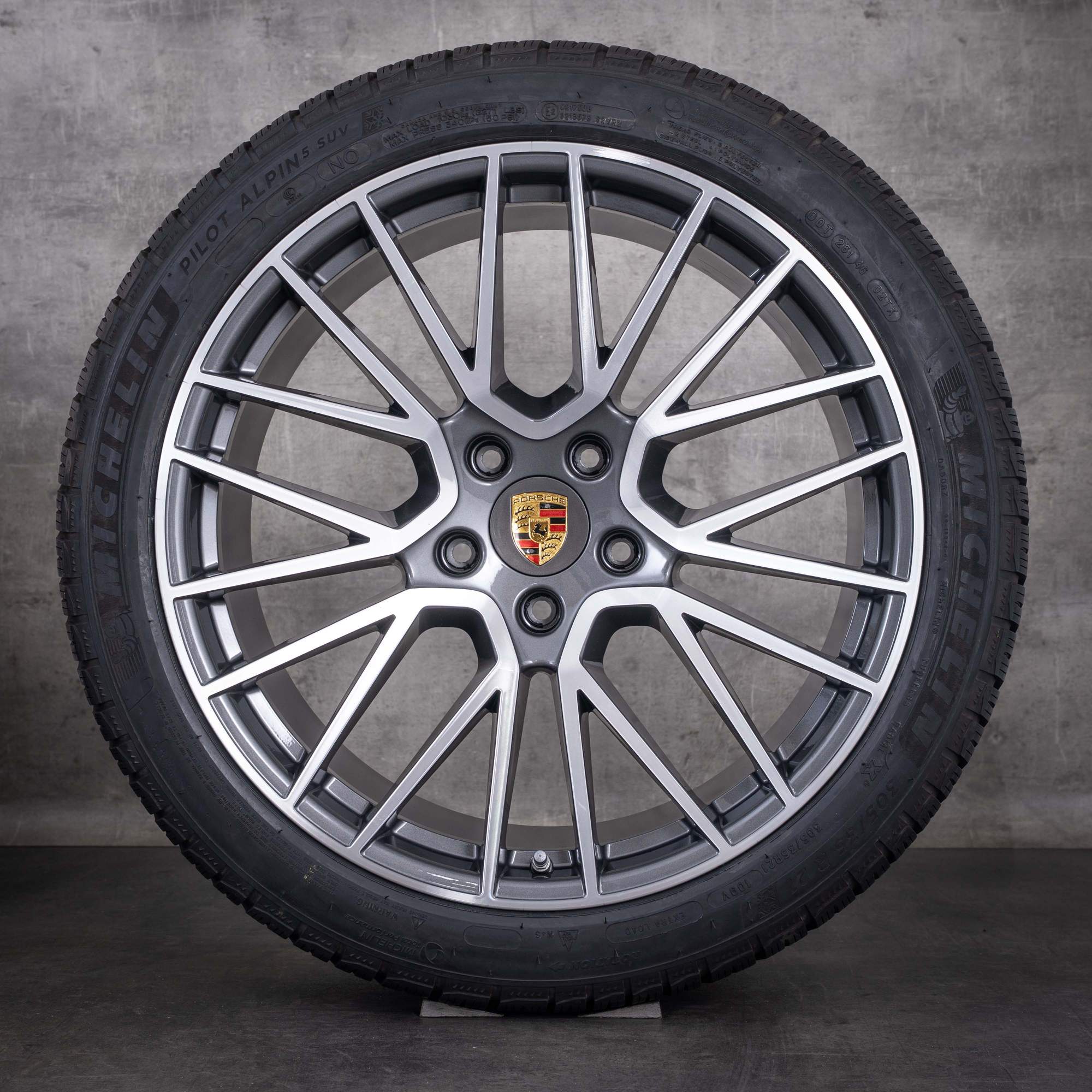 Original Porsche Cayenne Winterräder 21 Zoll 9YA E3 Felgen 9Y0601025BF 9Y0601025BG titan front glanzgedreht