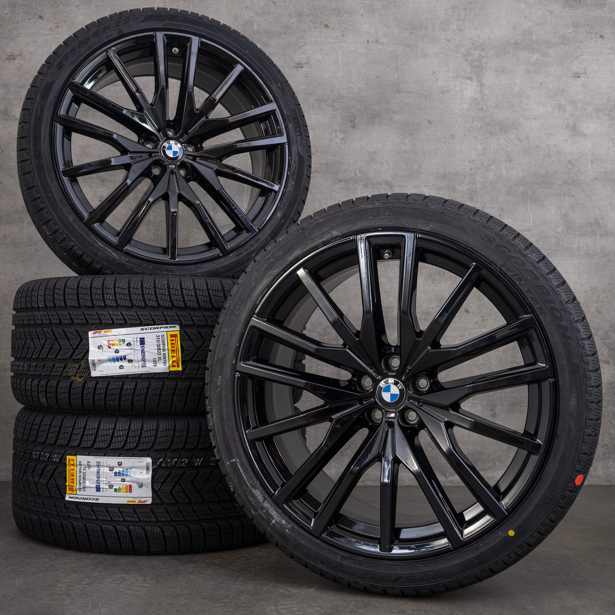 Jantes e pneus inverno originais BMW X5 X6 22 polegadas G05 G06 jantes 8090013 8090014 Styling 742 M jet black glossy turned NEW