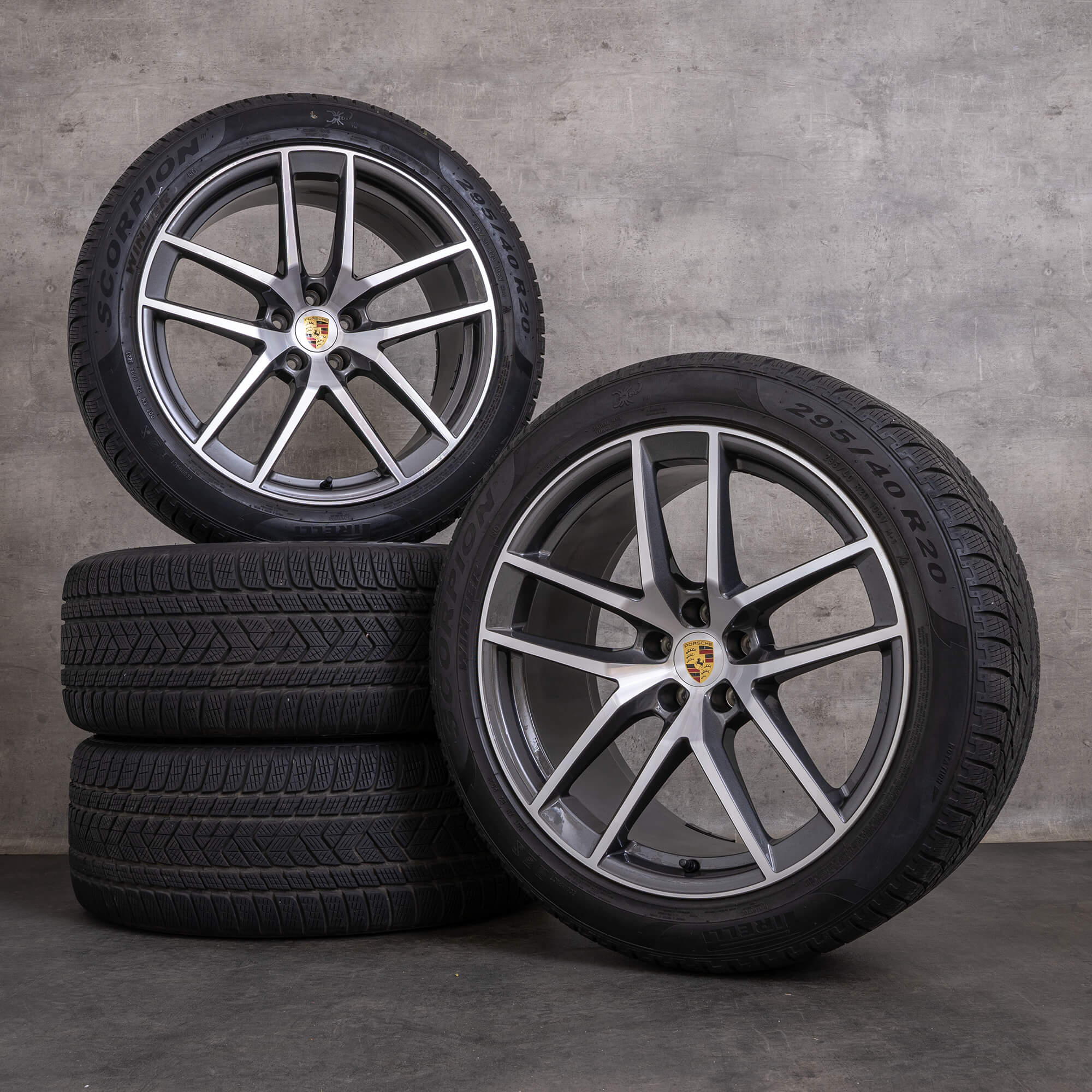 Jantes e pneus inverno originais do Porsche Macan III jantes de 20 polegadas 95B601025EJ 95B601025EK titânio brilhante torneado