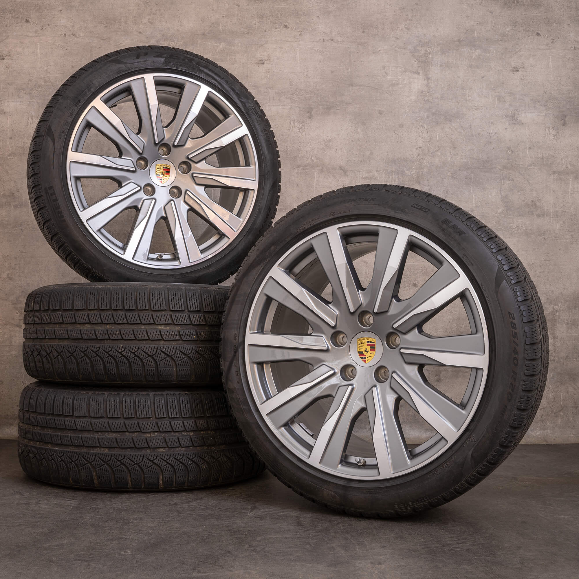 Oryginalne koła zimowe Porsche Taycan 20 cali 9J1 I II Felgi 9J1601025L 9J1601025M Polerowane platynowe srebro