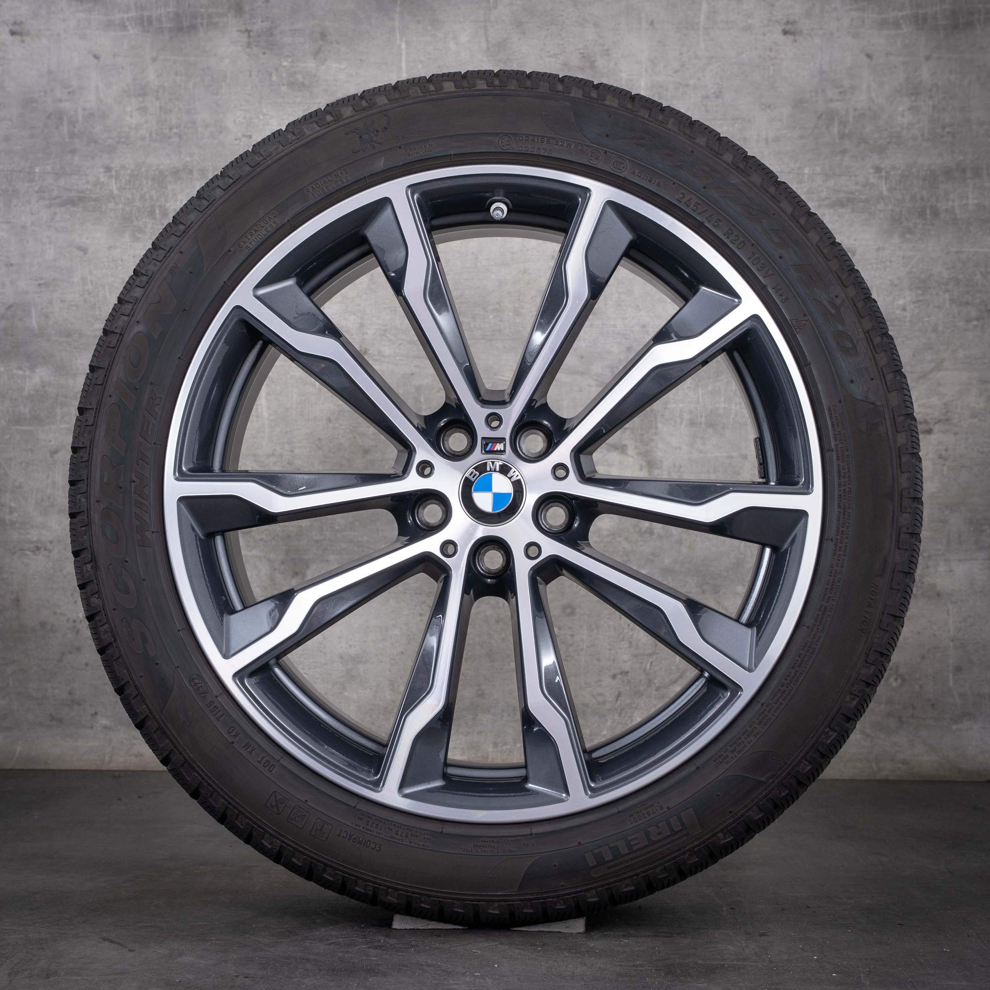 Oryginalne koła zimowe BMW X3 X4 20 cali, felgi G01 G02, stylizacja 699 M, 8010265 8010269 kolor orbit grey diamond cut