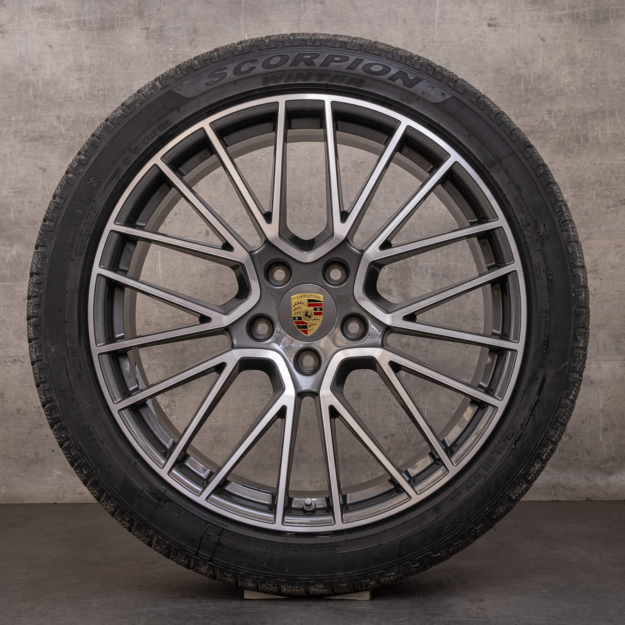 Oryginalne koła zimowe Porsche Cayenne Coupe 21 cali 9YA felgi 9Y0601025BF 9Y3601025AC tytanowe polerowane
