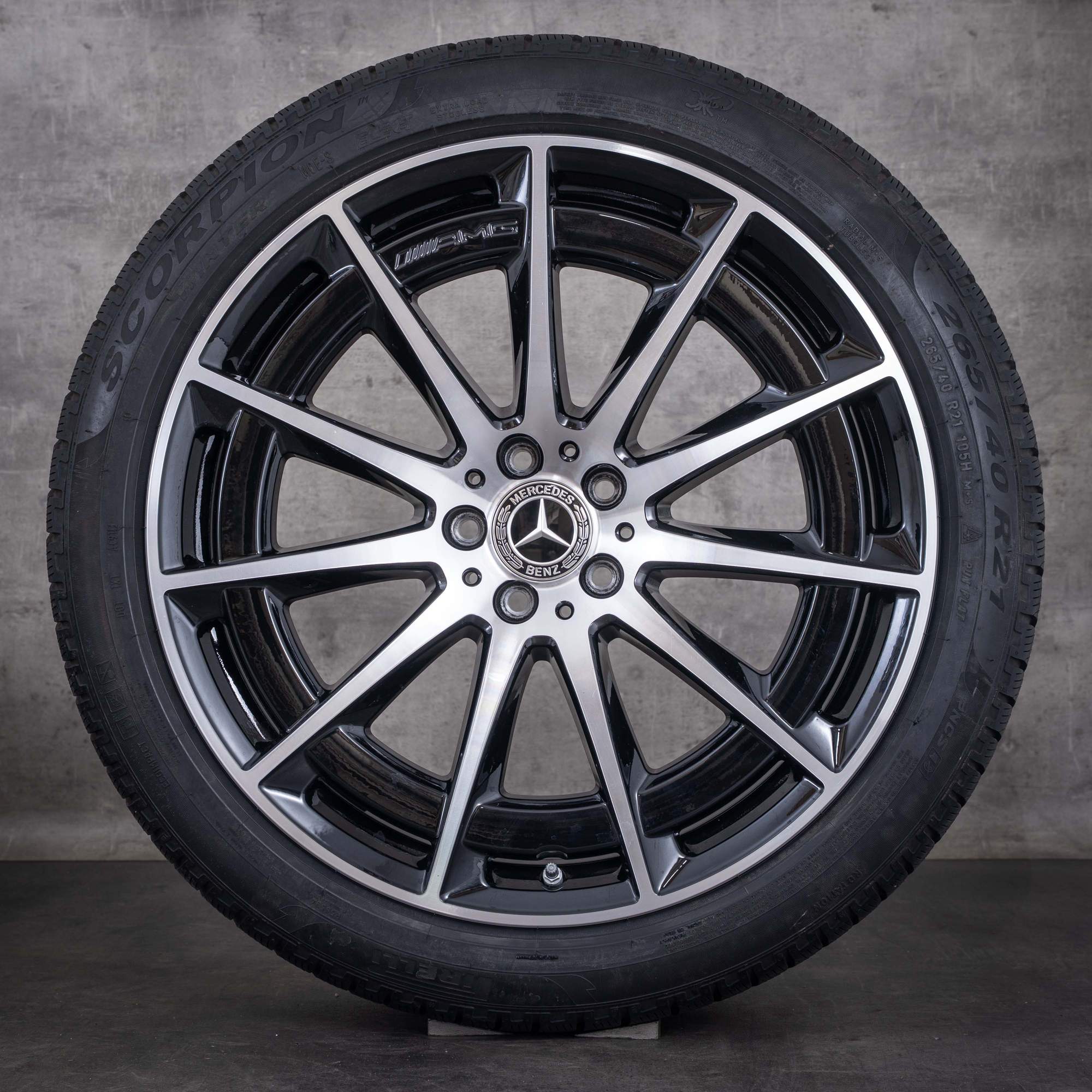 OEM Mercedes-Benz EQS 53 AMG winter wheels 21inch 4Matic V297 rims A2974011400 black front diamond cut finish - wheel 1 of 4