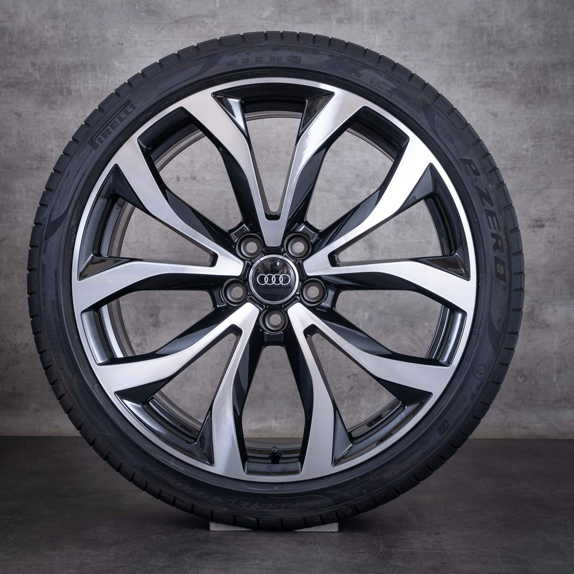 Cerchi originali Audi A6 S6 da 20 pollici 4G C7 con pneumatici estivi 4G0601025G neri anteriore con finitura diamantata
