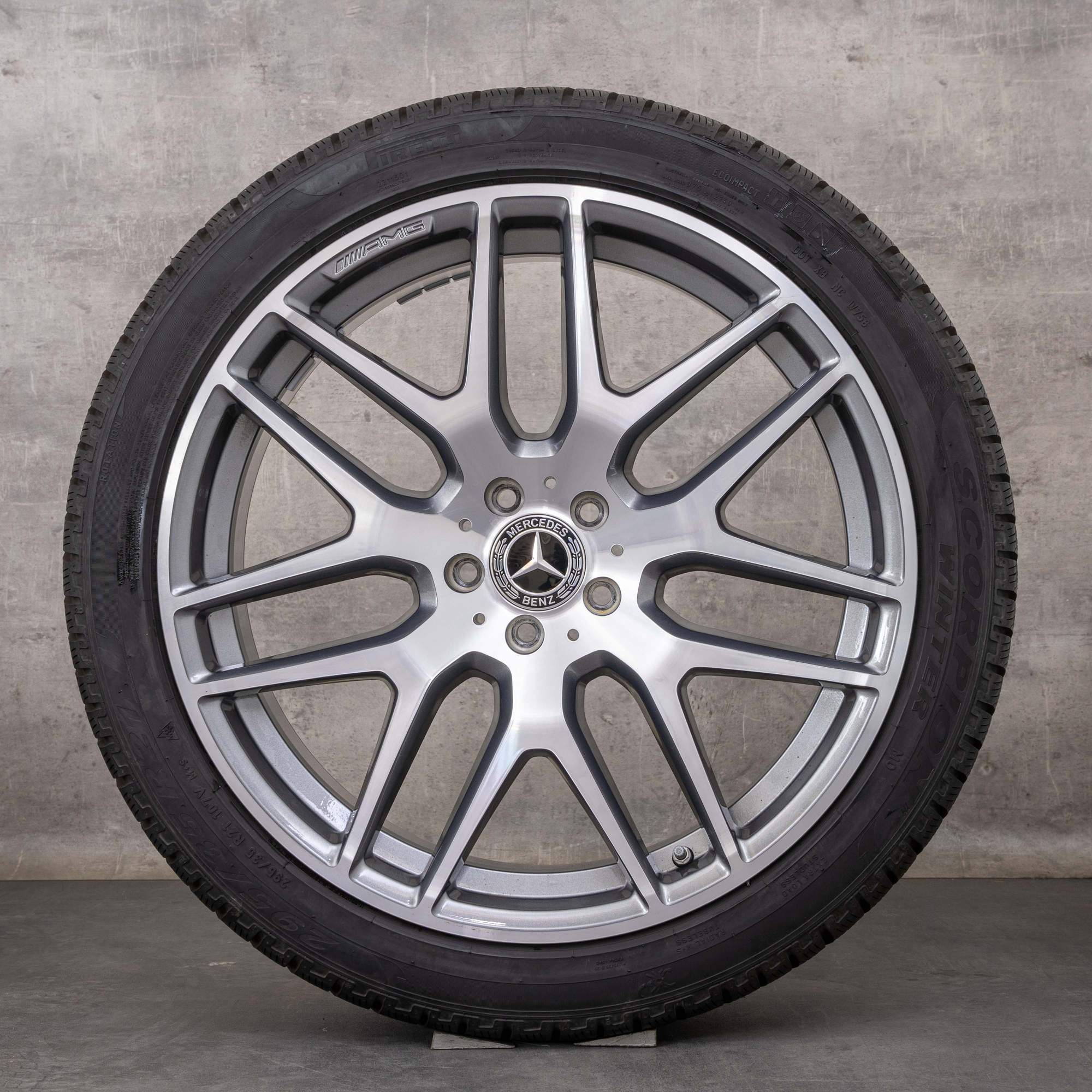 Oryginalne koła zimowe Mercedes Benz GLE 63 AMG 21 cali W166 X166 felgi A1664012800 himalaya szary polerowane