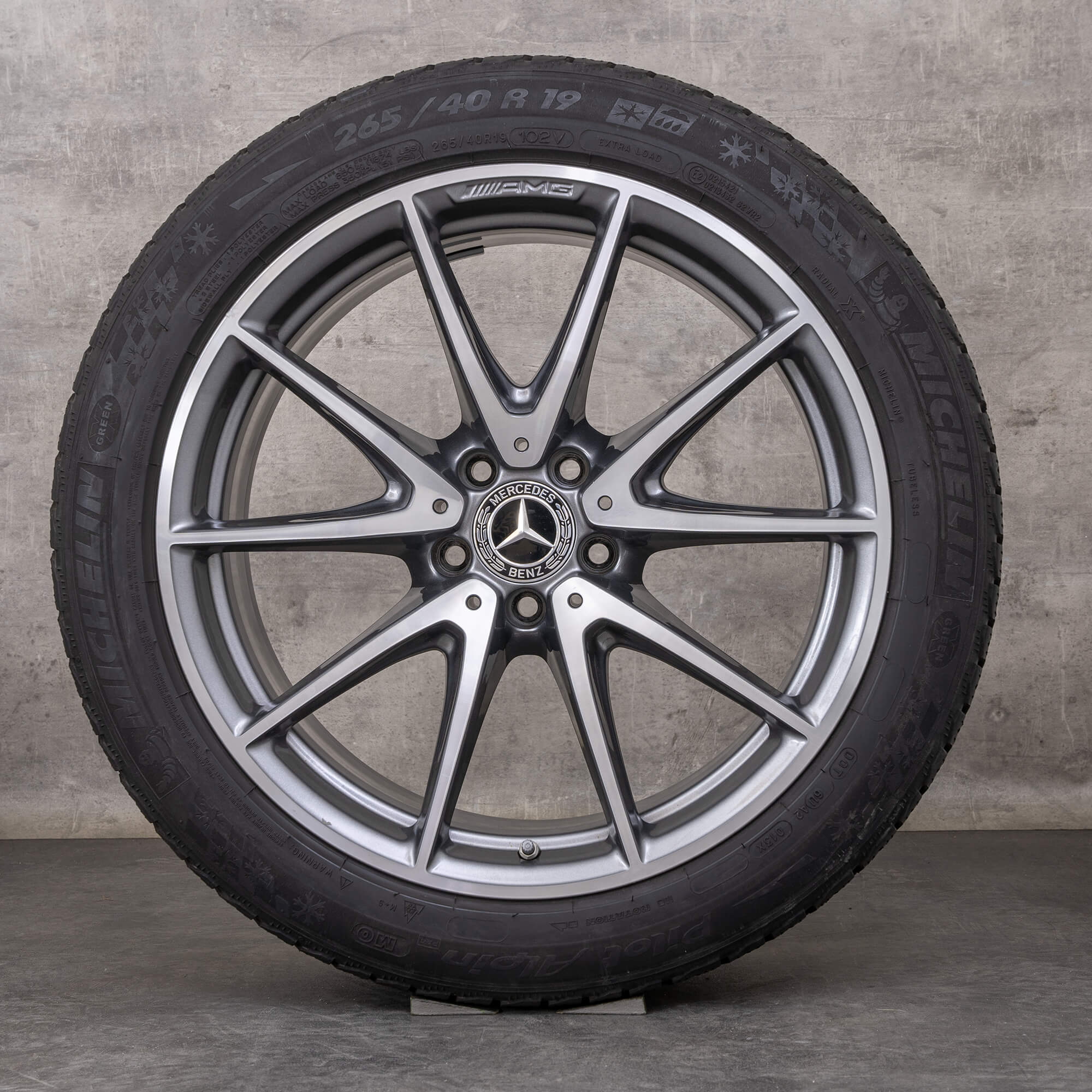 Oryginał Mercedes Benz Klasa E E63 & S AMG koła zimowe 19 cali W213 S213 felgi A2134012600 A2134014600 himalaya szary polerowane toczone