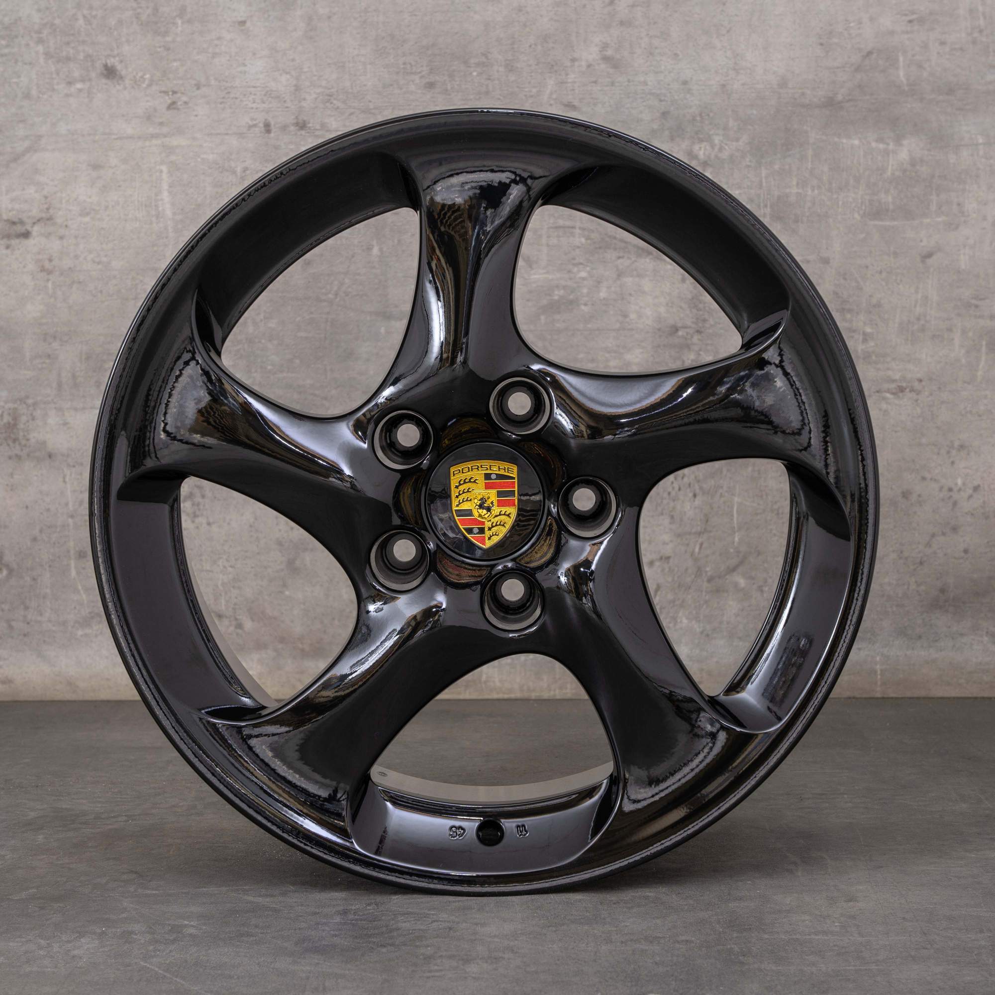 Oryginalne felgi Porsche 911 996 18 cali Carrera C4 Turbo GT2 99636213601 99636214210 Look 2 czarny błyszczący