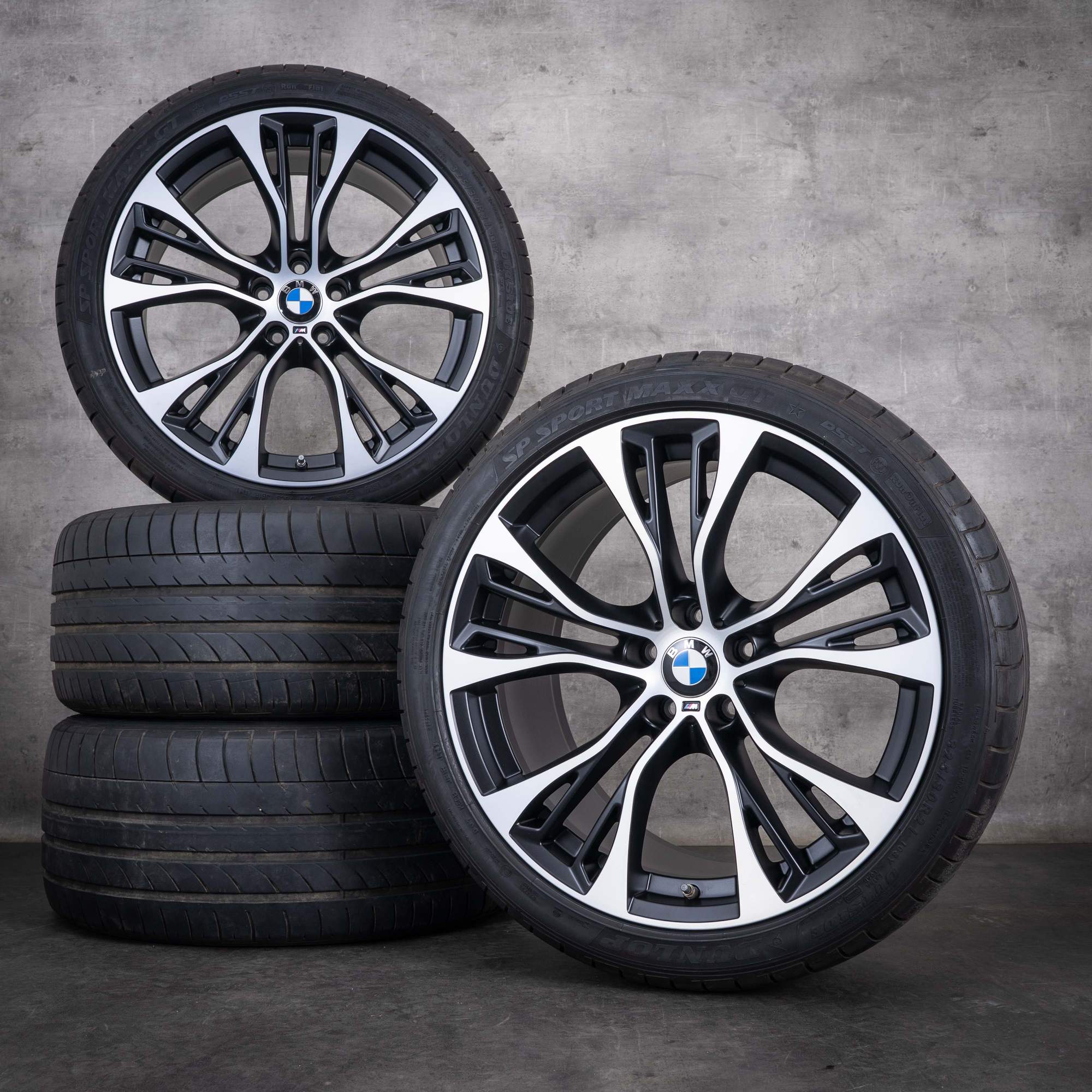 Original BMW X5 X6 Felgen 21 Zoll E70 F15 F16 Sommerräder Styling 599 M 6859423 6859424 schwarz matt glanzgedreht NEU