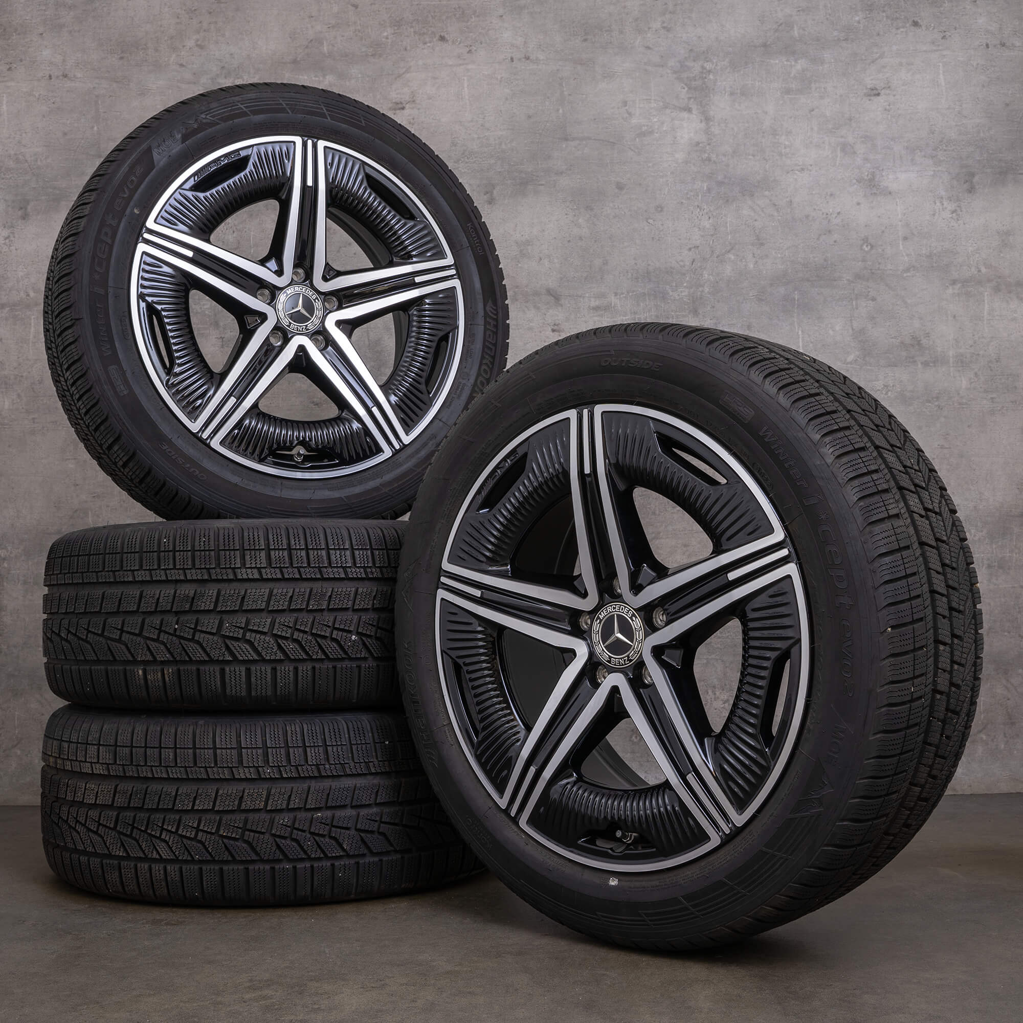 Originali Mercedes Benz EQE AMG cerchi invernali 19 pollici V295 A2954012200 nero lucido tornito
