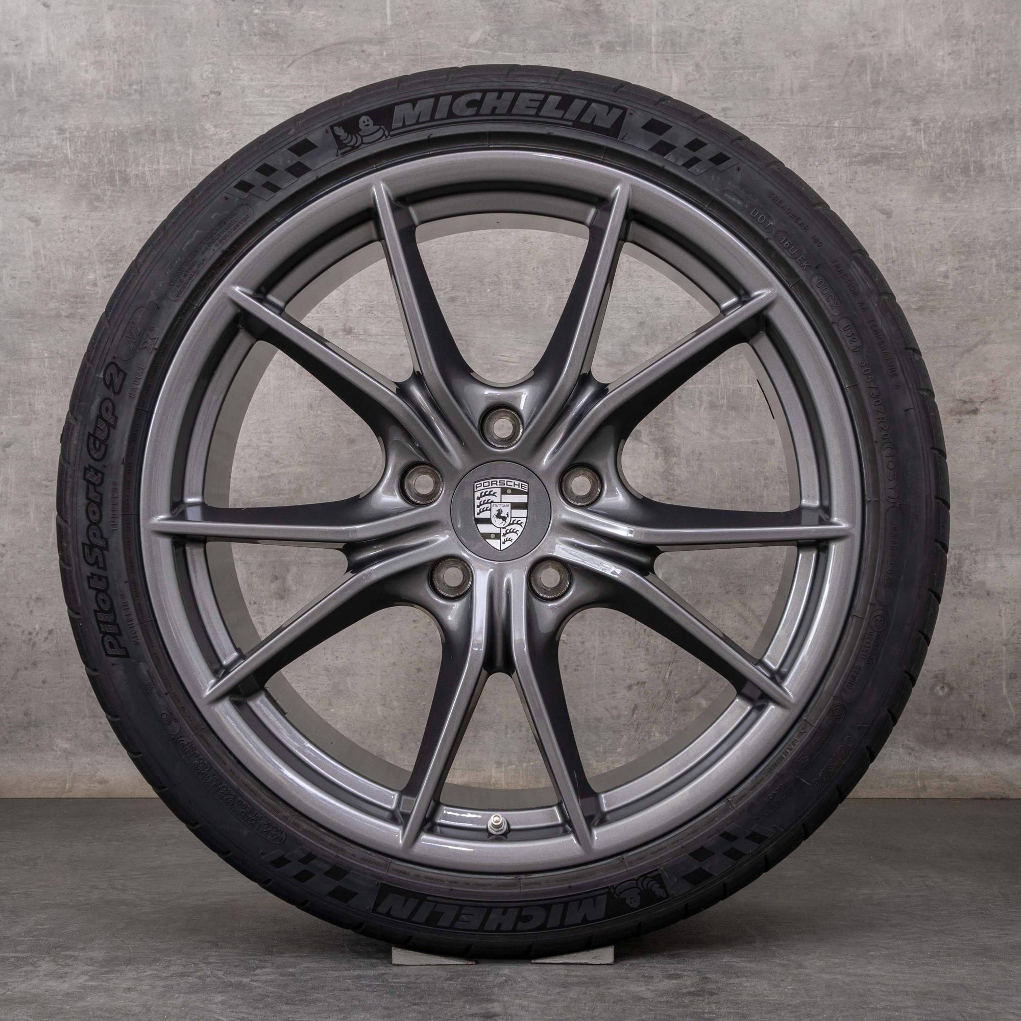 Oryginalne felgi Porsche 991 II 20 cali C2 Carrera T – opony letnie 99136271000 99136276000 tytanowy połysk