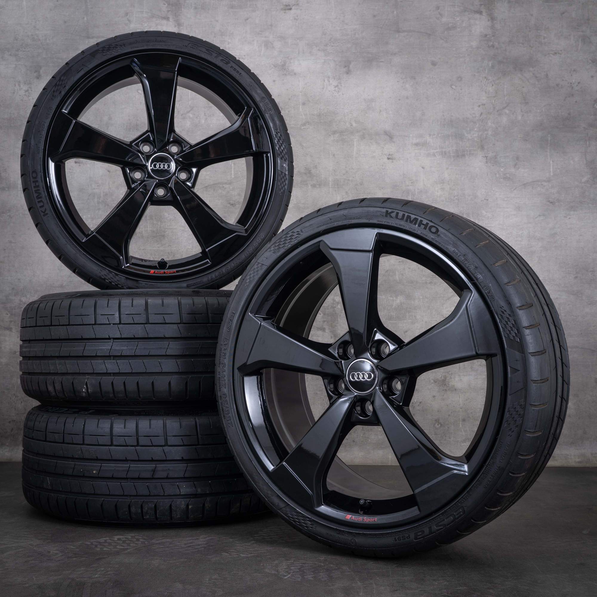 Alkuperäiset Audi RS3 -vanteet 19 tuumaa 8V RS kesäpyörät Rotor 8V0601025FD 8V0601025FA kiiltävä musta
