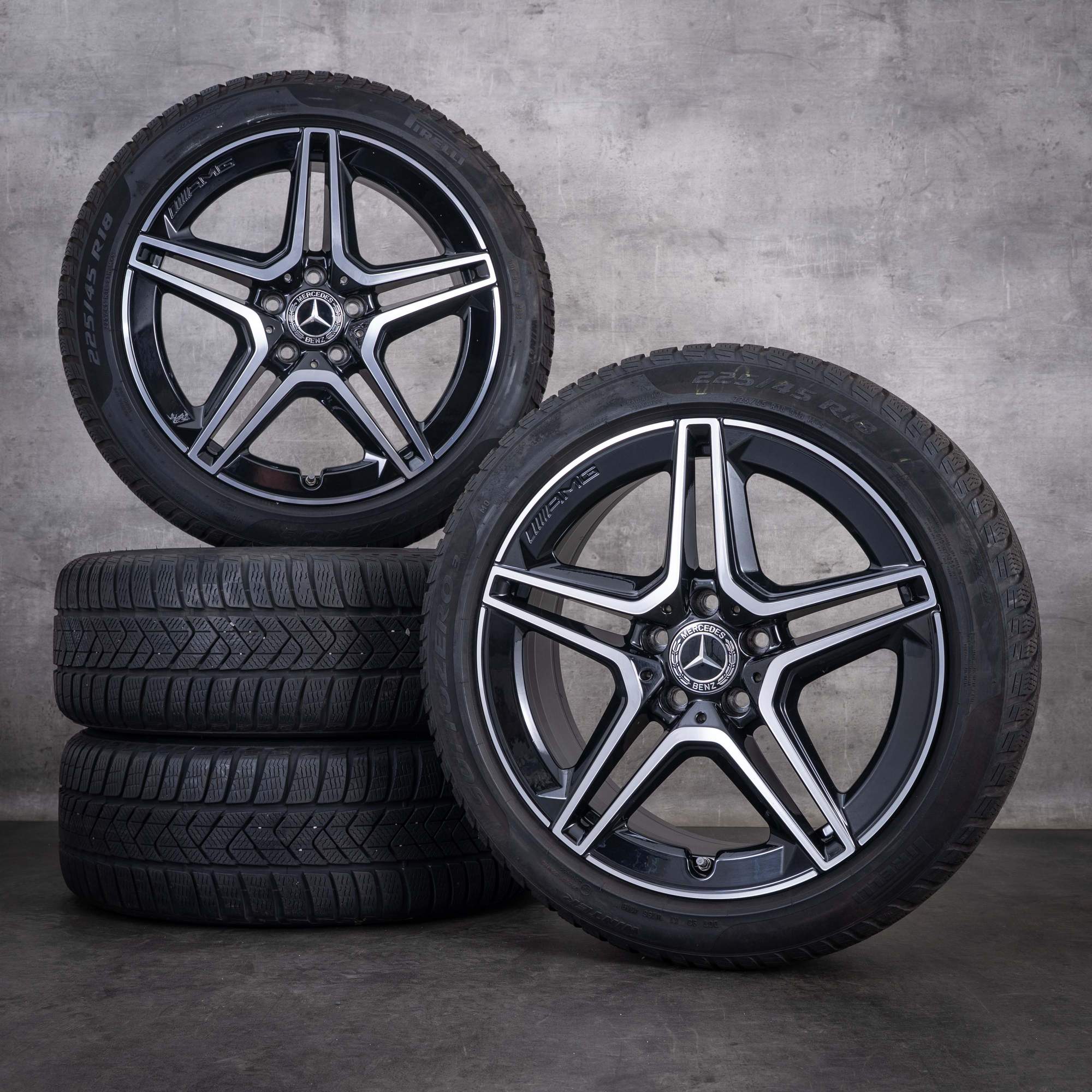 Oryginalne koła zimowe Mercedes-Benz klasy A B Klasse CLA AMG 18 cali W177 V177 W247 X118 C118 model A1774011500 czarne z efektem diamond cut