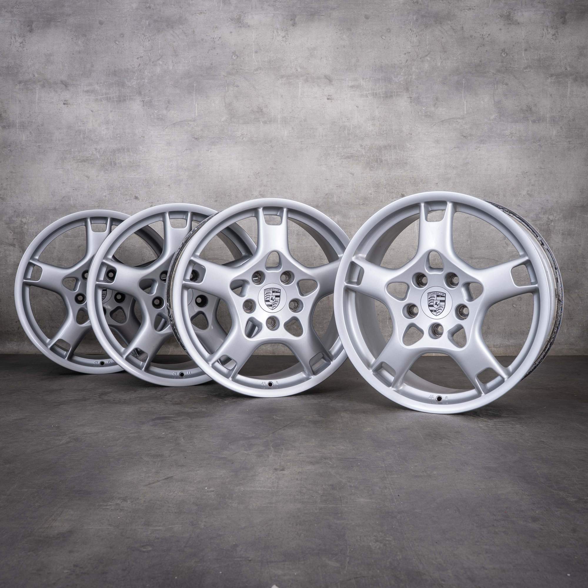 Original Porsche 997 Felgen 19 Zoll Lobster 99736215600 99736216201 silber glanz