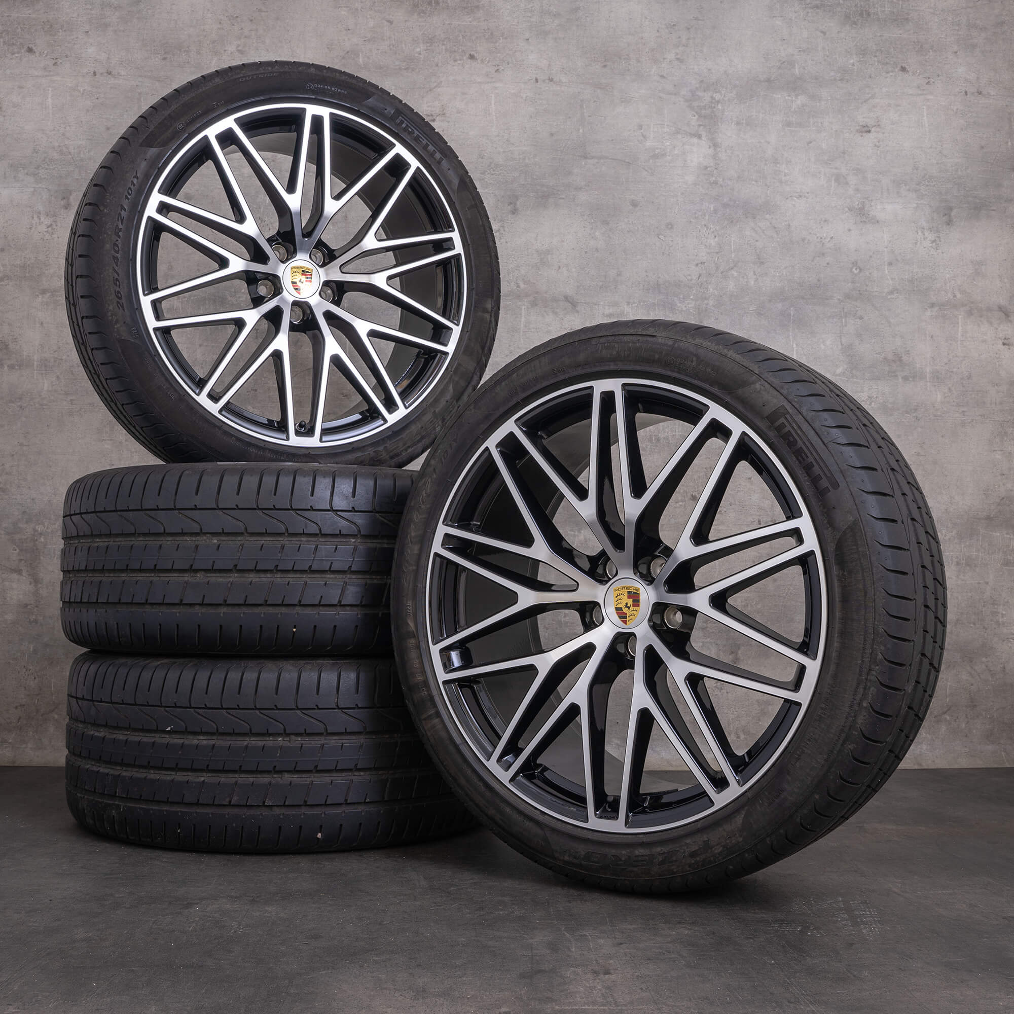 Jantes e pneus inverno originais Porsche Macan III jantes de 21 polegadas 95B601025HJ 95B601025HK preto brilhante torneado