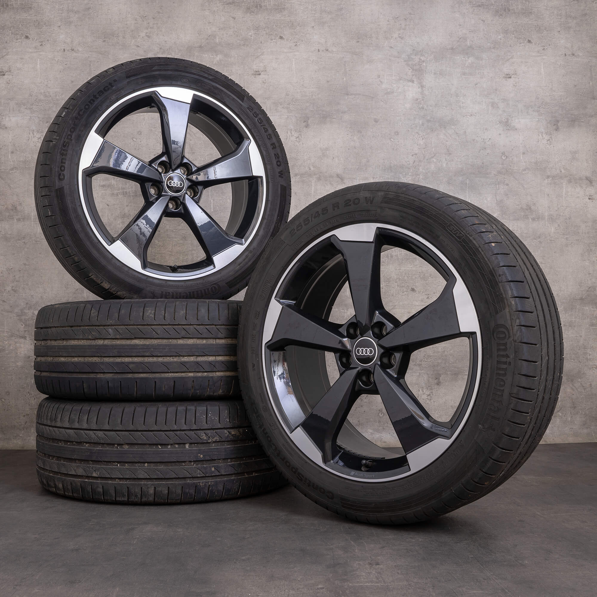 OEM Audi Q5 SQ5 rims 20 inch FY summer wheels and tire package Rotor 80A601025AQ titanium polished