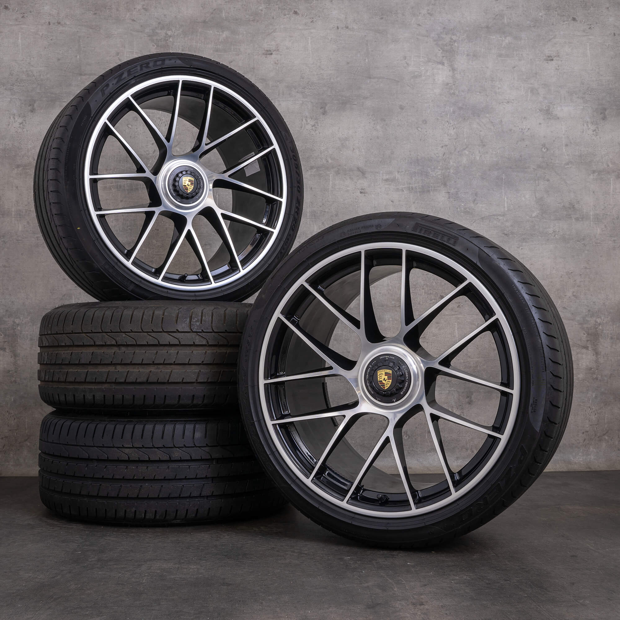 Original Porsche 911 Felgen 20 Zoll 991 II Turbo S Sommerräder 99136272100 99136277100 schwarz glanzgedreht