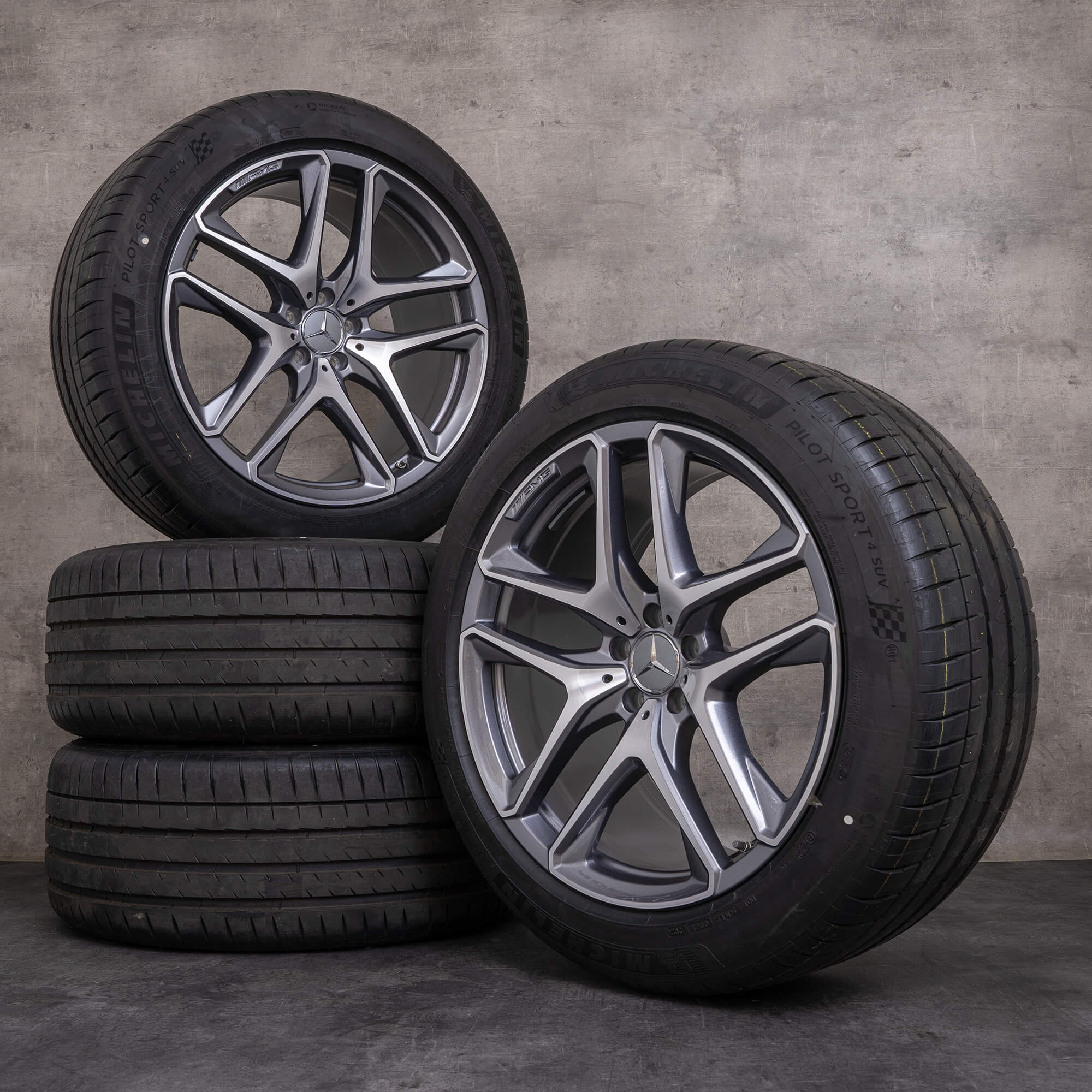 Llantas de verano originales Mercedes Benz GLE 53 63 AMG 4Matic+ 21 pulgadas X167 C167 Hybrid A1674014200 A1674014300 gris himalaya torneado brillante