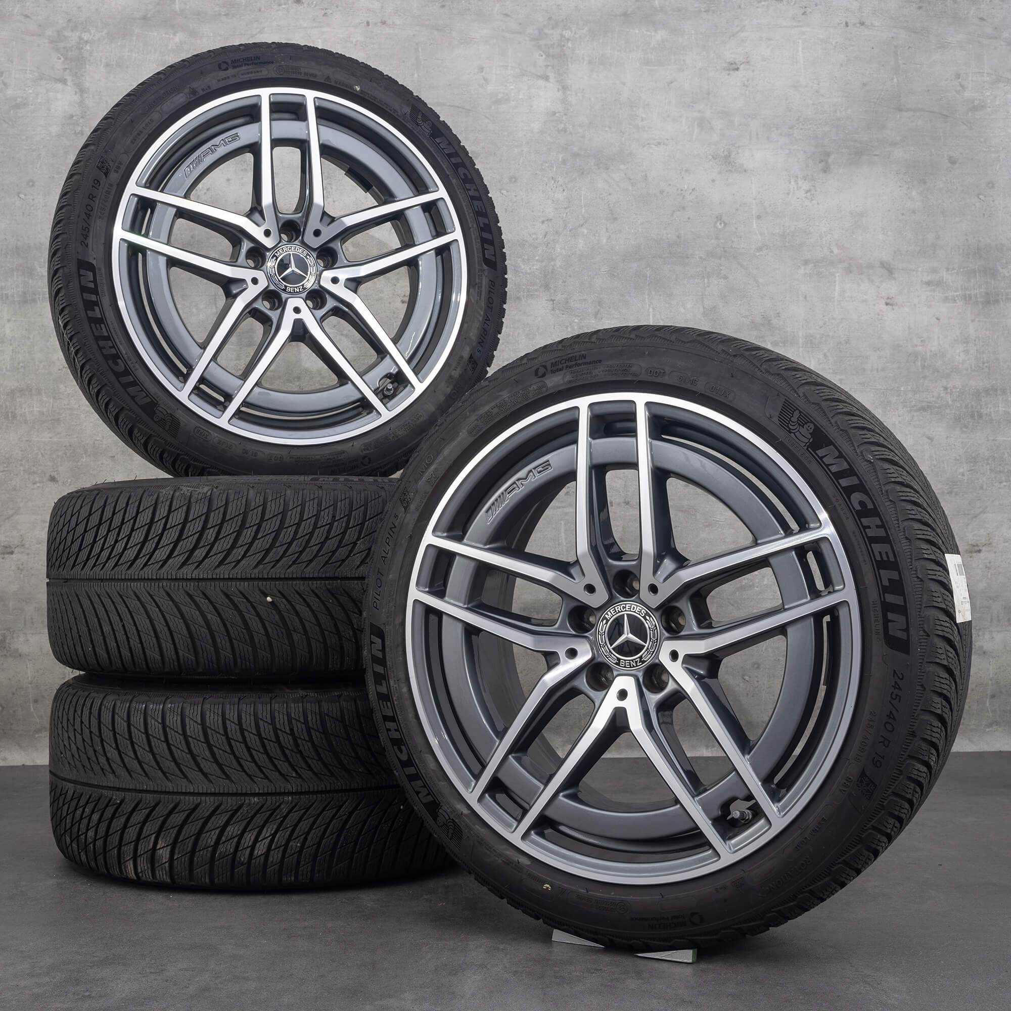 Originele Mercedes Benz E-Klasse E43 E53 AMG 4Matic winterbanden 19 inch W213 S213 C238 A238 velgen A2134016700 A2134016800 himalayagrijs glanzend gedraaid