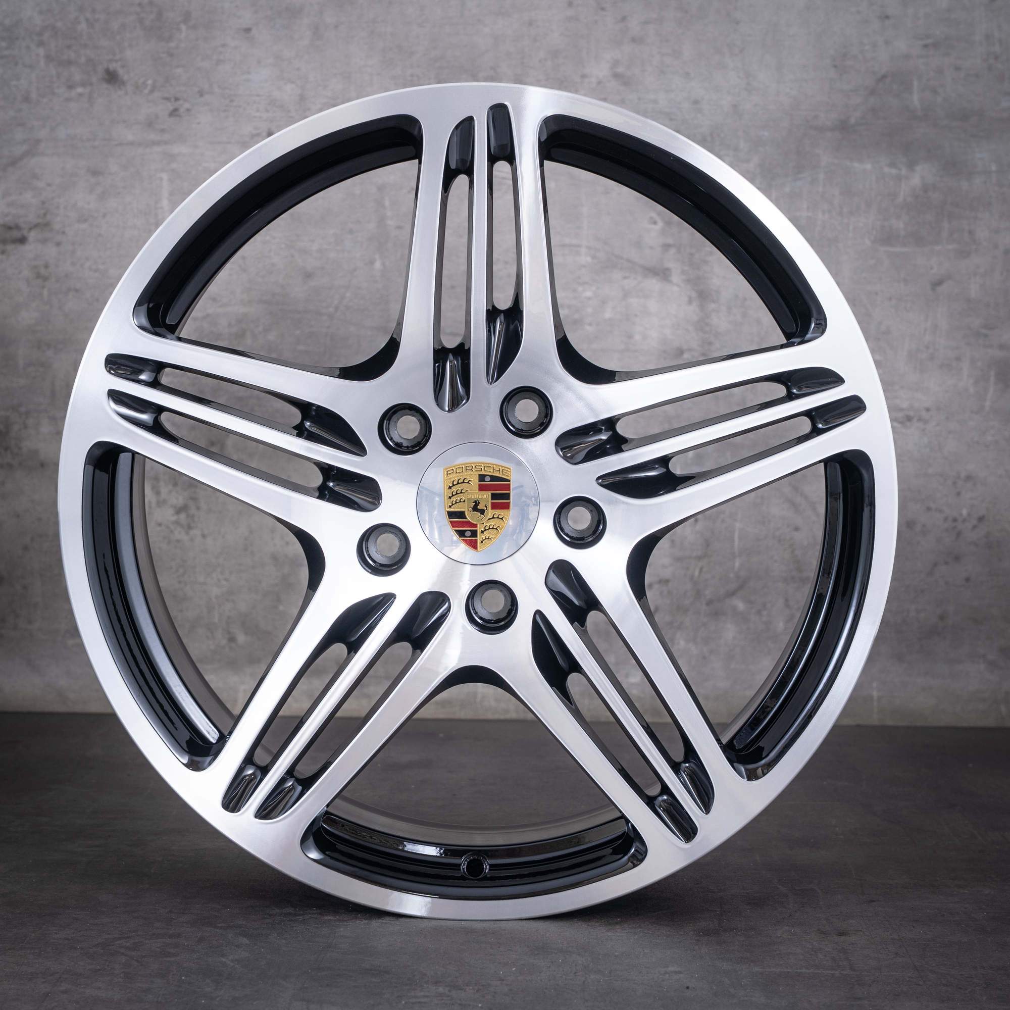 Original Porsche 997 Felgen 19 Zoll Turbo & S 99736215605 99736216202 schwarz front glanzgedreht NEU