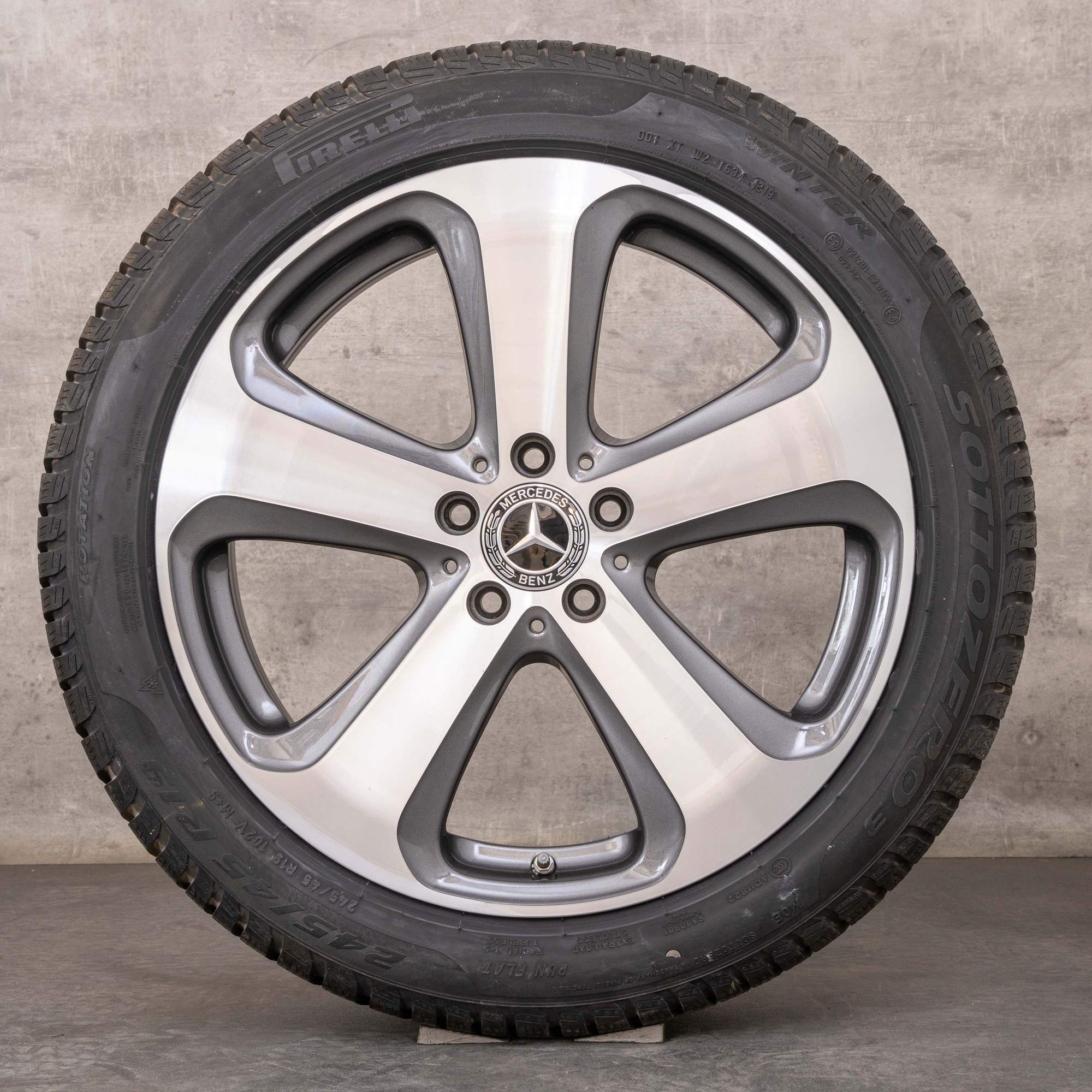 Oryginalne koła zimowe Mercedes-Benz GLC & 43 AMG 19 cali 253 felgi A2534011000 5 szprychowe koło himalaya szare polerowane