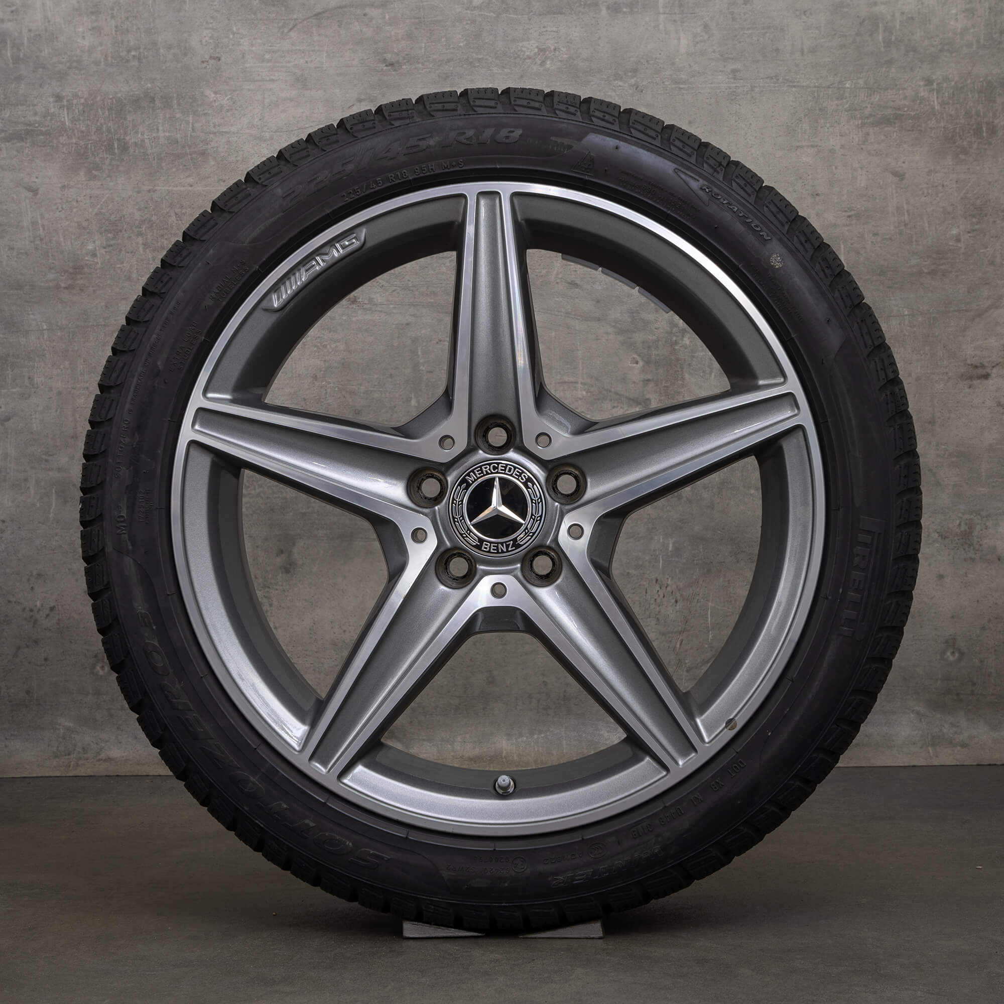 Original Mercedes Benz C-Klasse AMG Winterräder 18 Zoll W205 S205 C205 A205 Felgen A2054011100 himalaya grey glanzgedreht