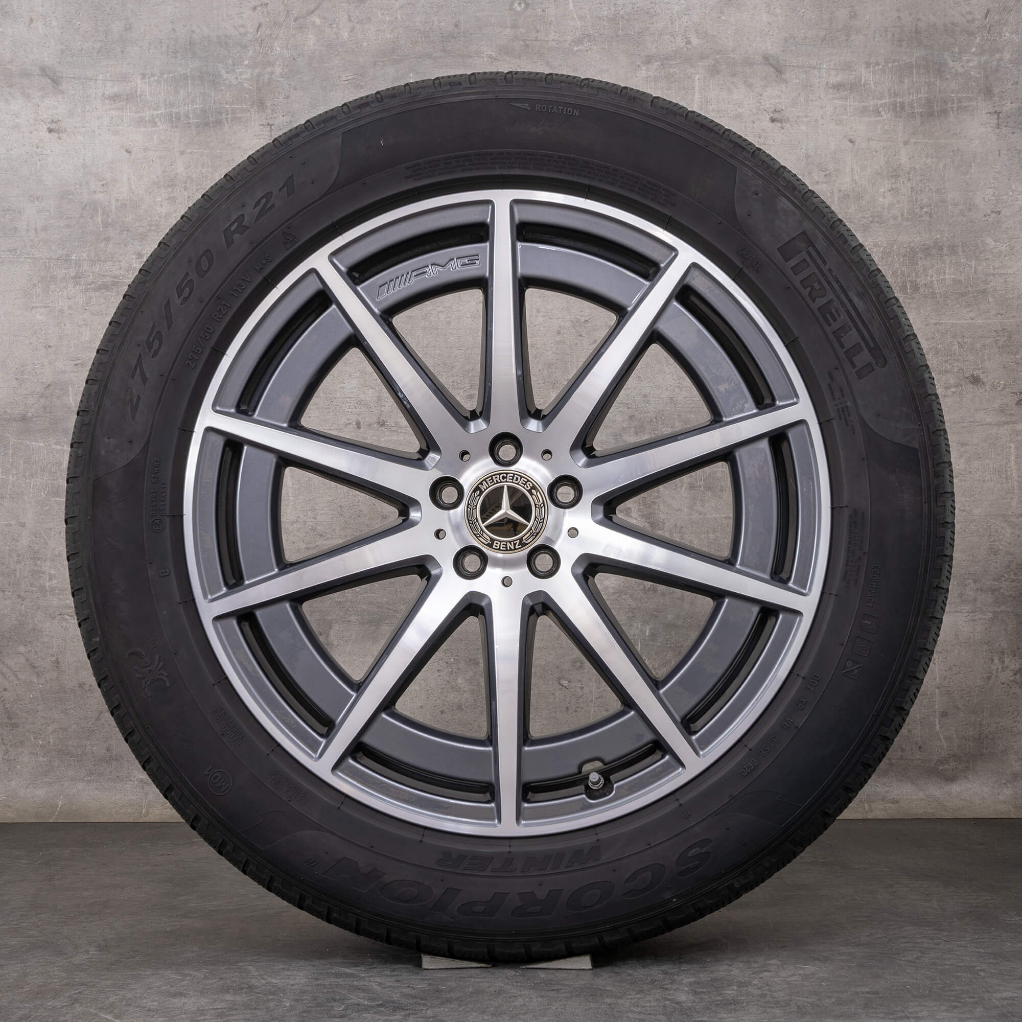 OEM Mercedes Benz GLS 63 AMG snow tire packages 21 inch X167 Rims A1674018100 A1674019400 himalaya grey glossy turned