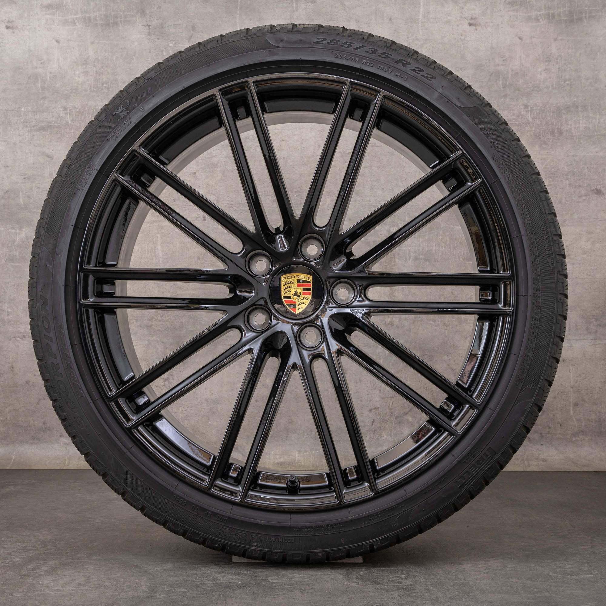 Oryginalne koła zimowe Porsche Cayenne Coupe 22 cale 9YA felgi 9Y0601025BR 9Y3601025AJ czarny błyszczący