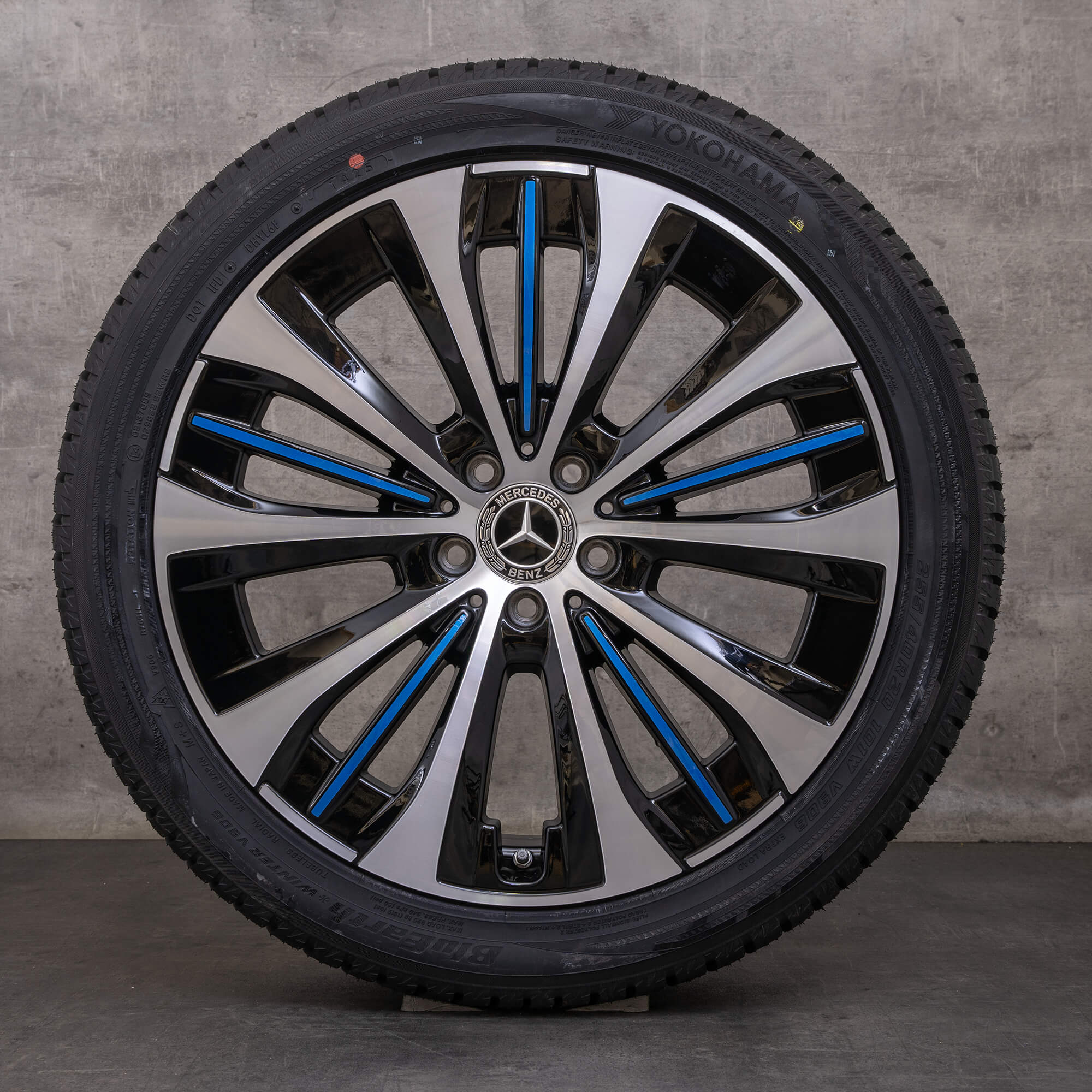 Orijinal Mercedes Benz EQE kış jant lastik 20 inç V295 sedan jantlar A2954011800 siyah mavi parlak tornalı