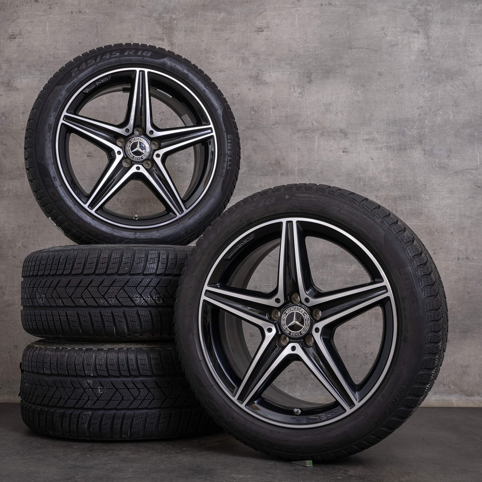 Originale Mercedes Benz E-klasse AMG vinterdæk med fælge 18 tommer W213 S213 A238 C238 E300 A2134011800 A2134011900 sort blank drejet