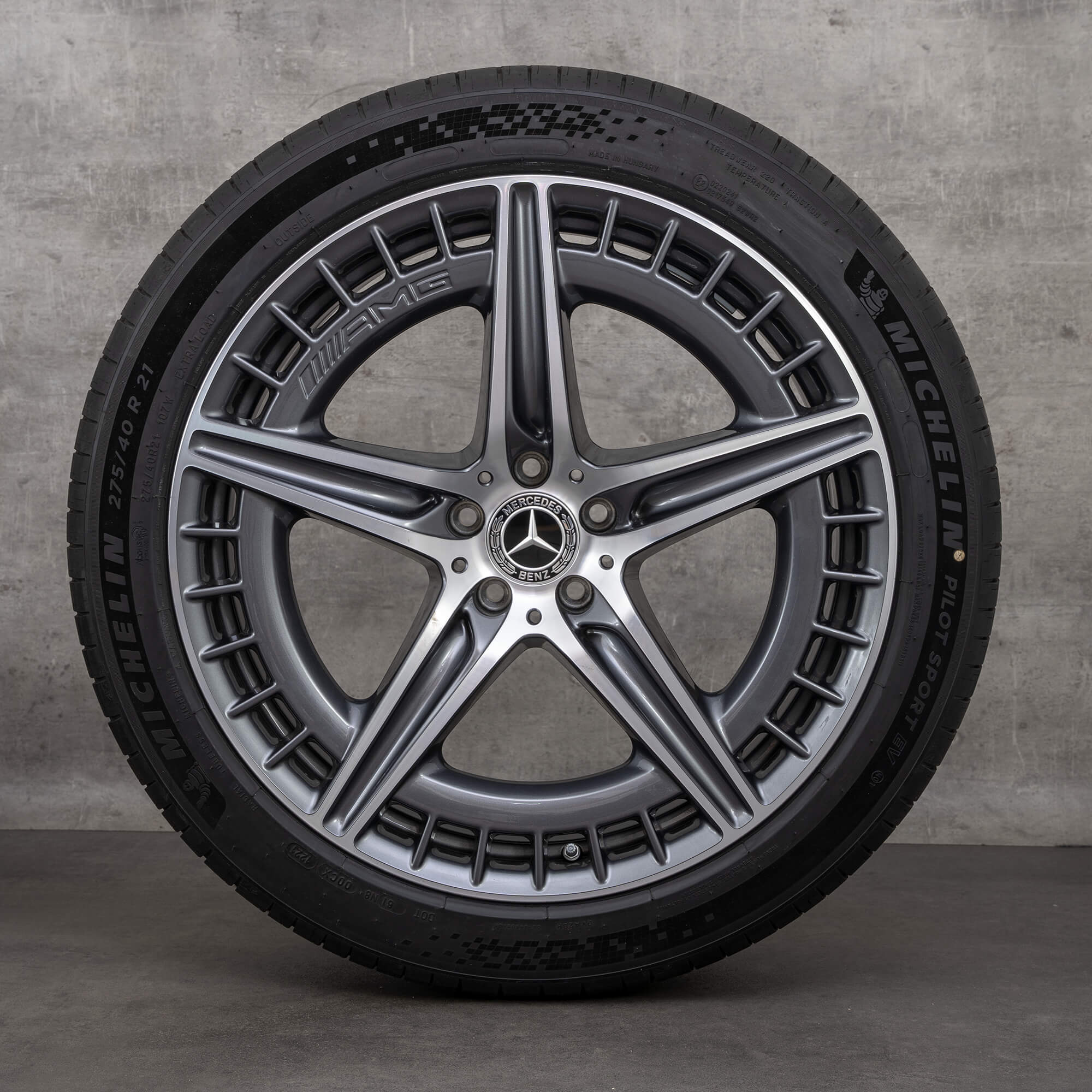 Original Mercedes Benz EQS 53 AMG vinterhjul 21 tum V297 fälgar A2974011600 himalaya grå glansig vänd NY