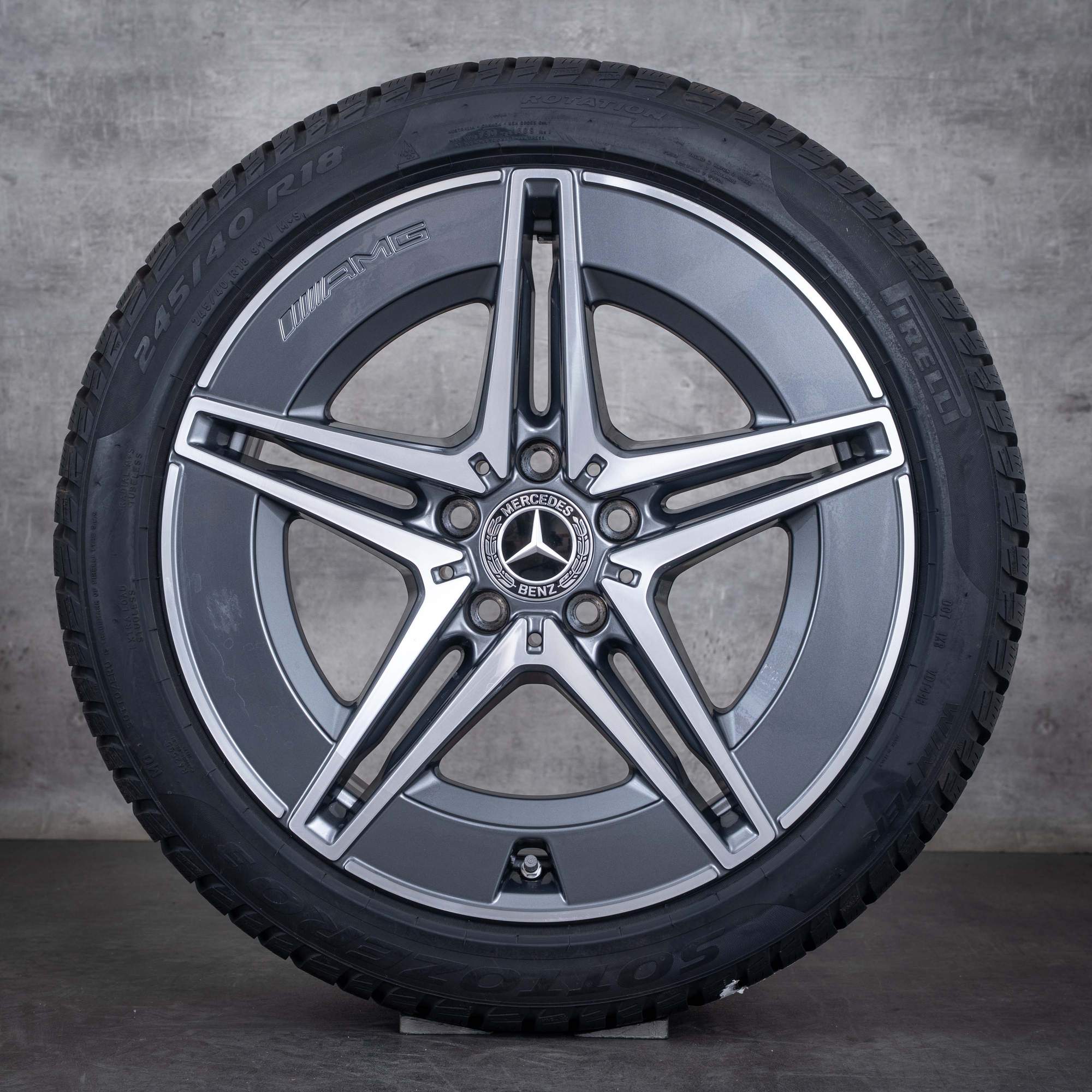 Alkuperäiset Mercedes Benz C-sarjan AMG talvirenkaat 18 tuuman W206 S206 vanteet A2064011700 A2064011800 himalajanharmaa kiillotettu käännetty