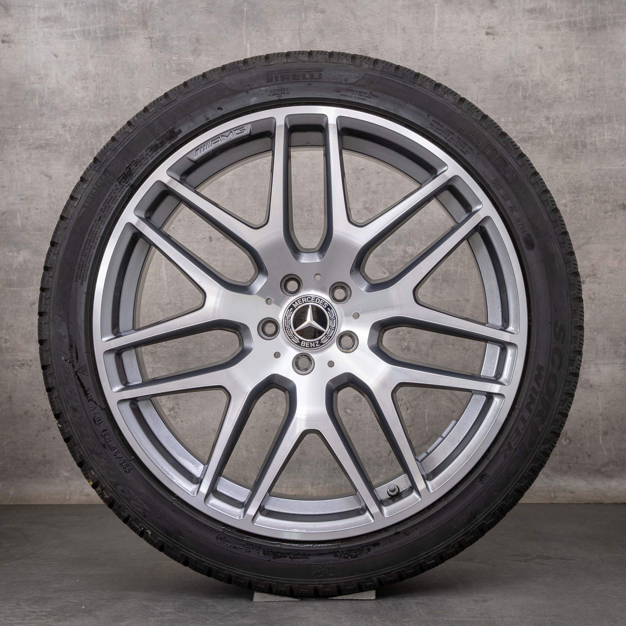 Oryginalne koła zimowe Mercedes Benz GLE 63 AMG 21 cali W166 X166 felgi A1664012800 himalaya szary polerowane