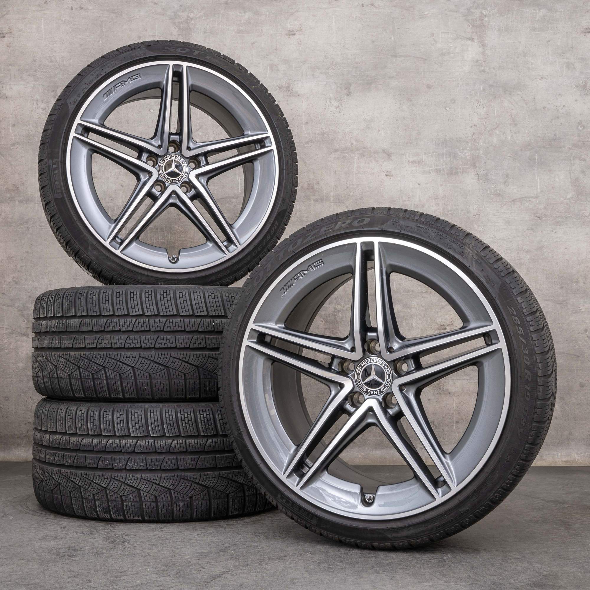 Originale Mercedes Benz C-Class C63 & S AMG Anvelope de iarnă 19 inch C205 A205 jante A2054012001 A20540121 himalaya grey Lucios