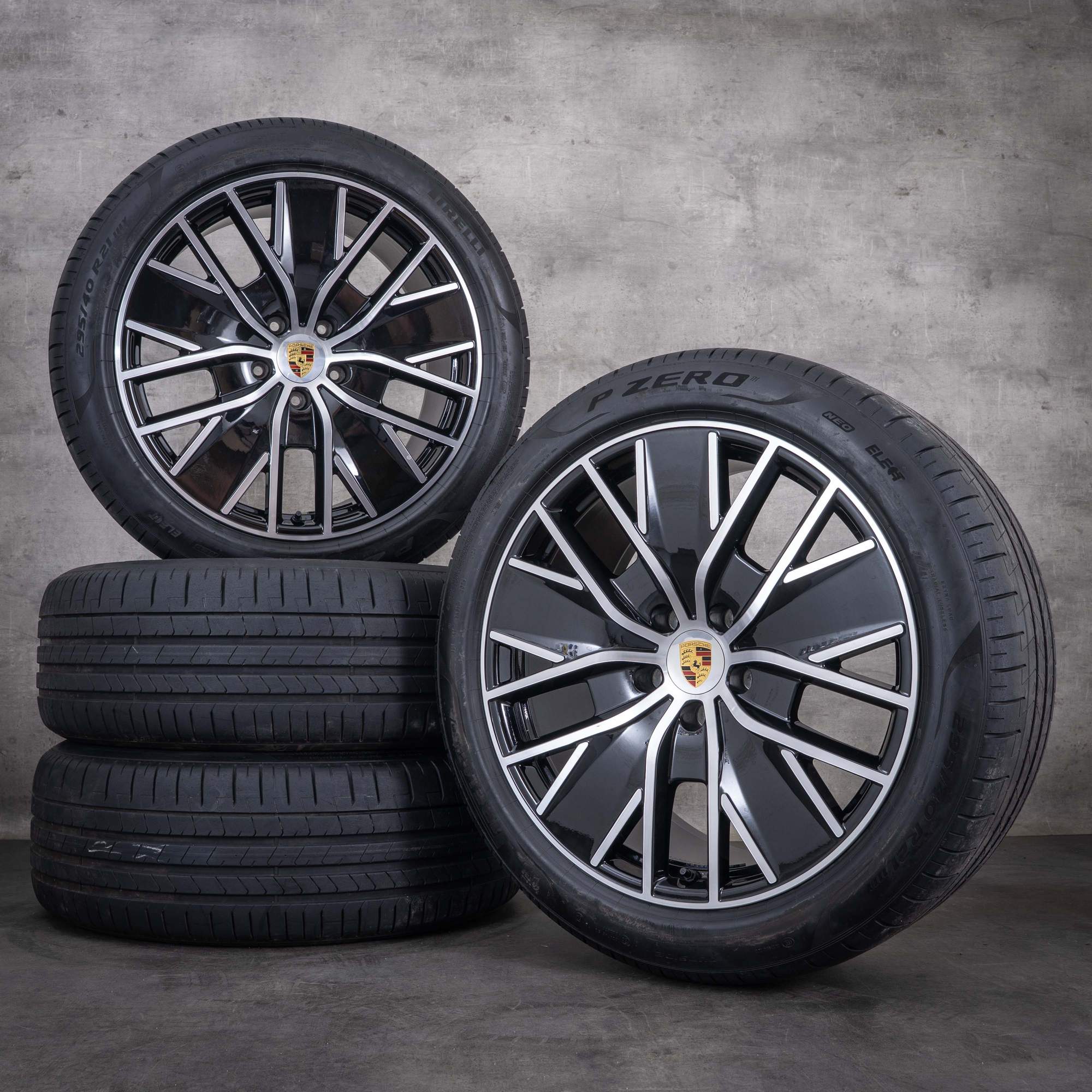 Oryginalne koła zimowe do Porsche Macan 21 cali felgi H2 Electric 95C044600D czarne z efektem diamond cut